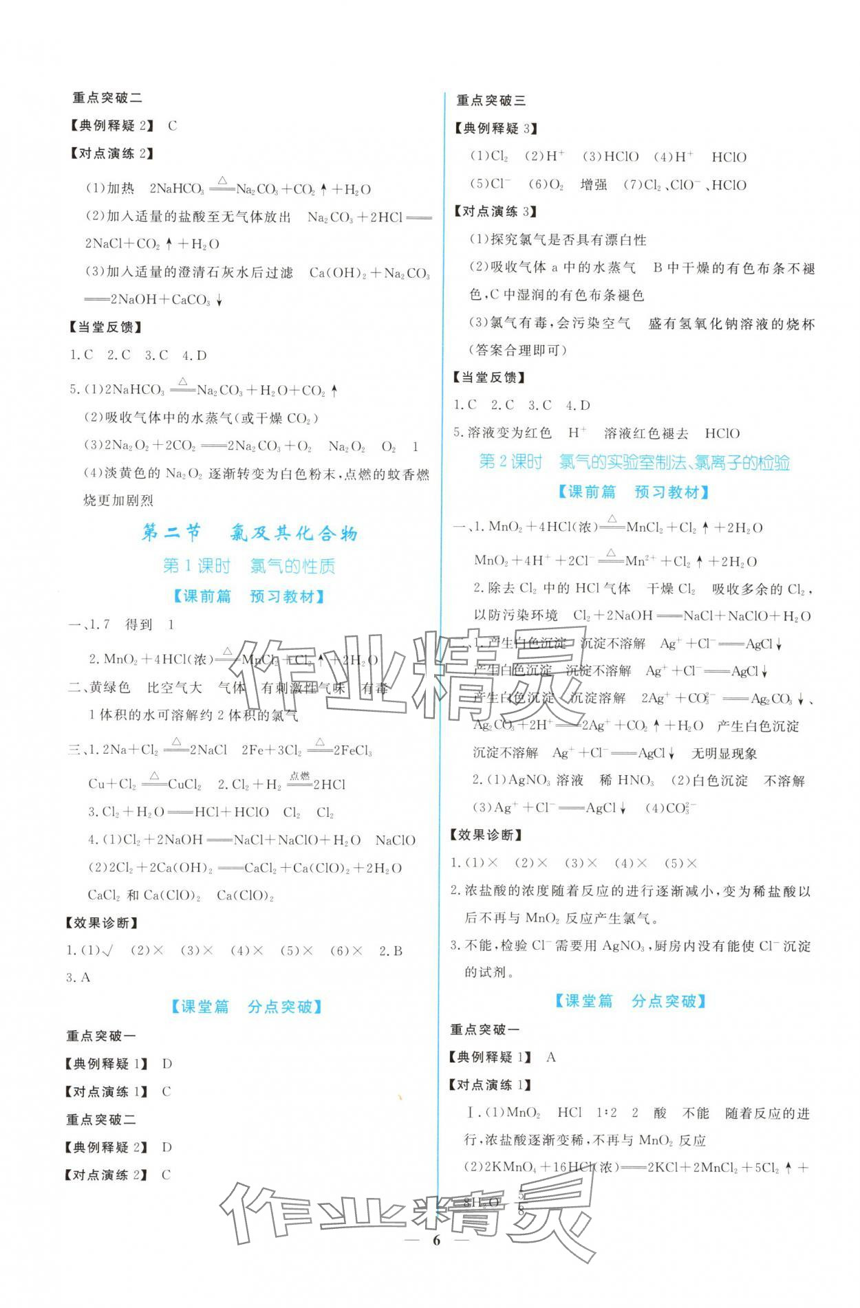 2024年新課程同步練習(xí)冊(cè)化學(xué)必修第一冊(cè)人教版 參考答案第6頁