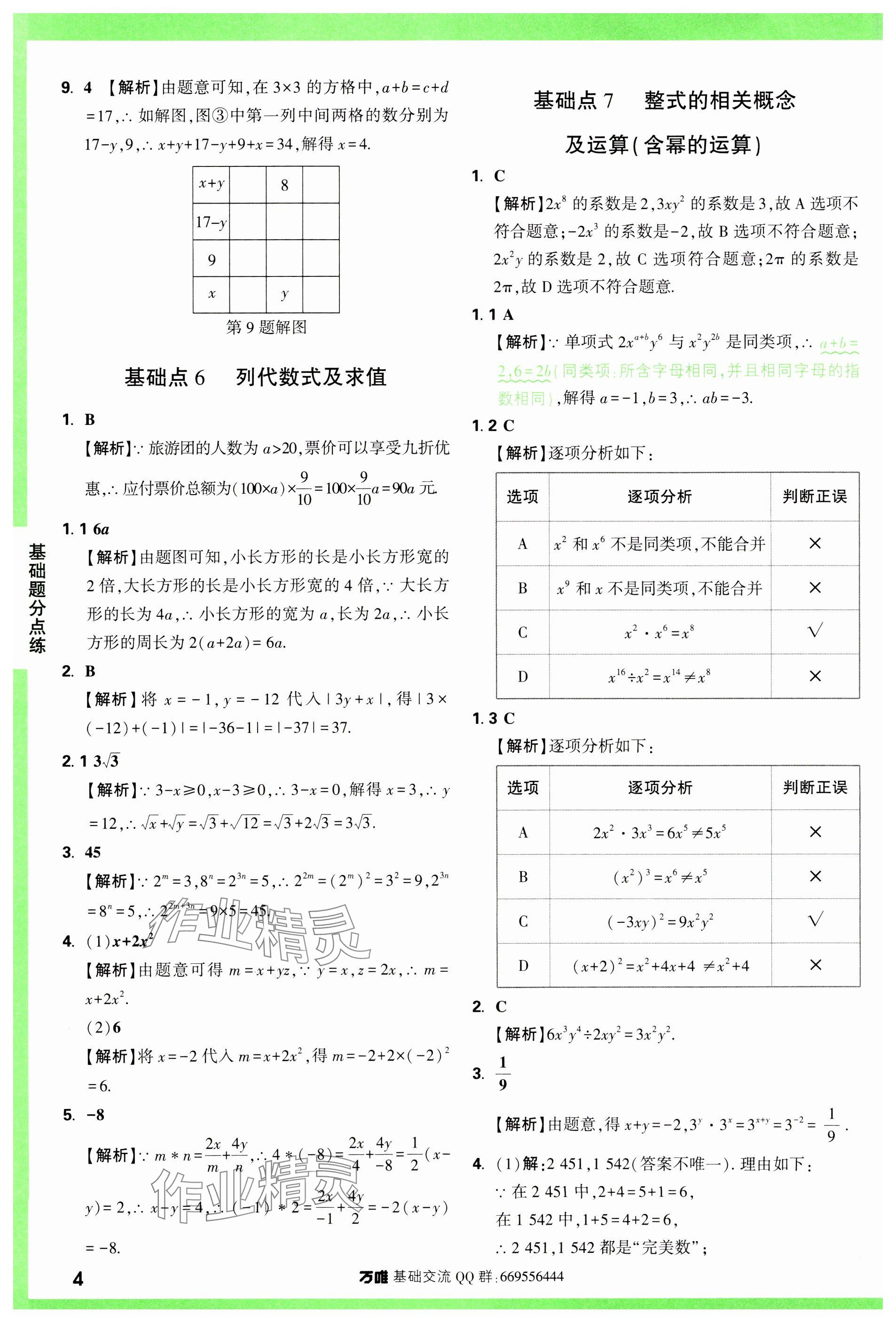 2024年萬唯中考基礎(chǔ)題數(shù)學(xué) 參考答案第4頁