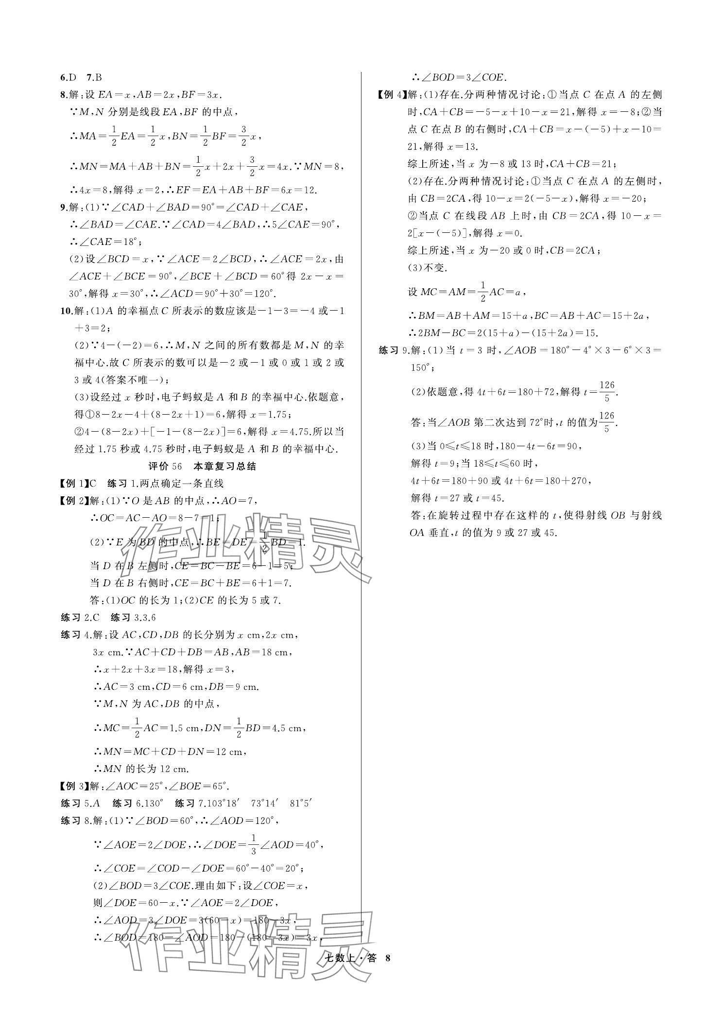 2023年名師面對面學科素養評價七年級數學上冊浙教版 參考答案第8頁