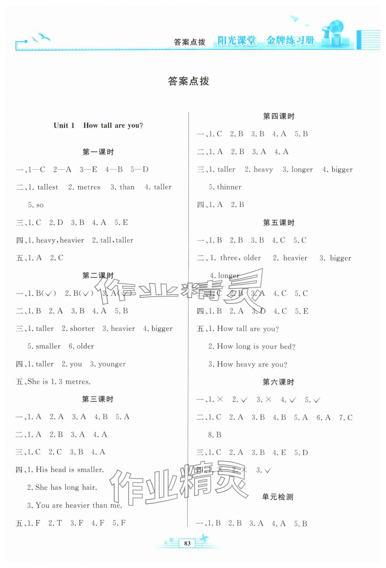 2024年陽光課堂金牌練習(xí)冊(cè)六年級(jí)英語下冊(cè)人教版 第1頁