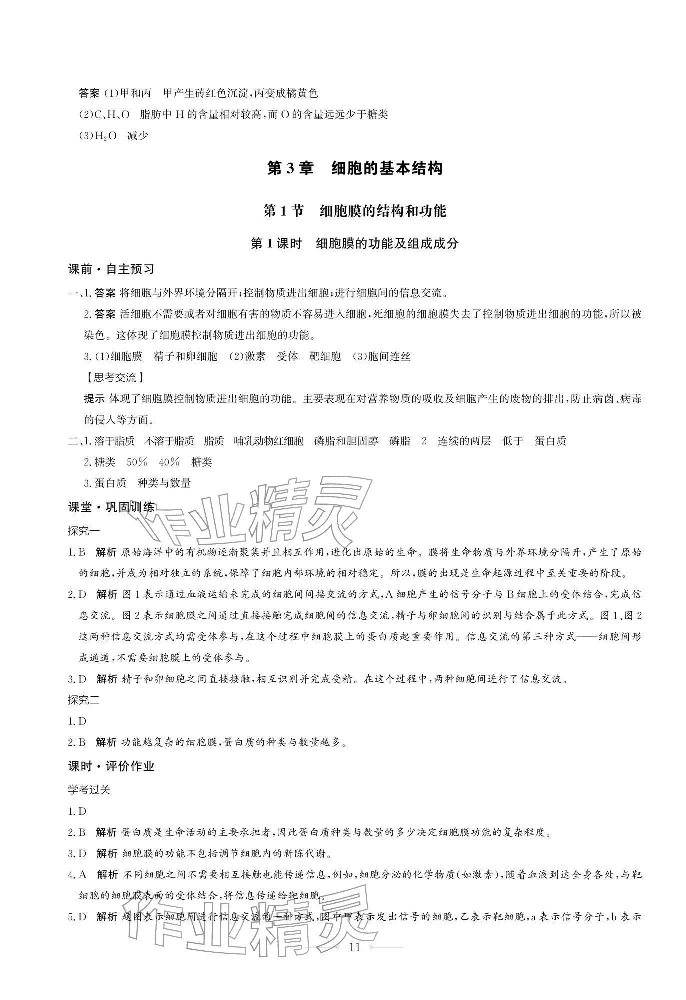 2025年同步练习册生物学必修1分子与细胞人教版人民教育出版社 第11页