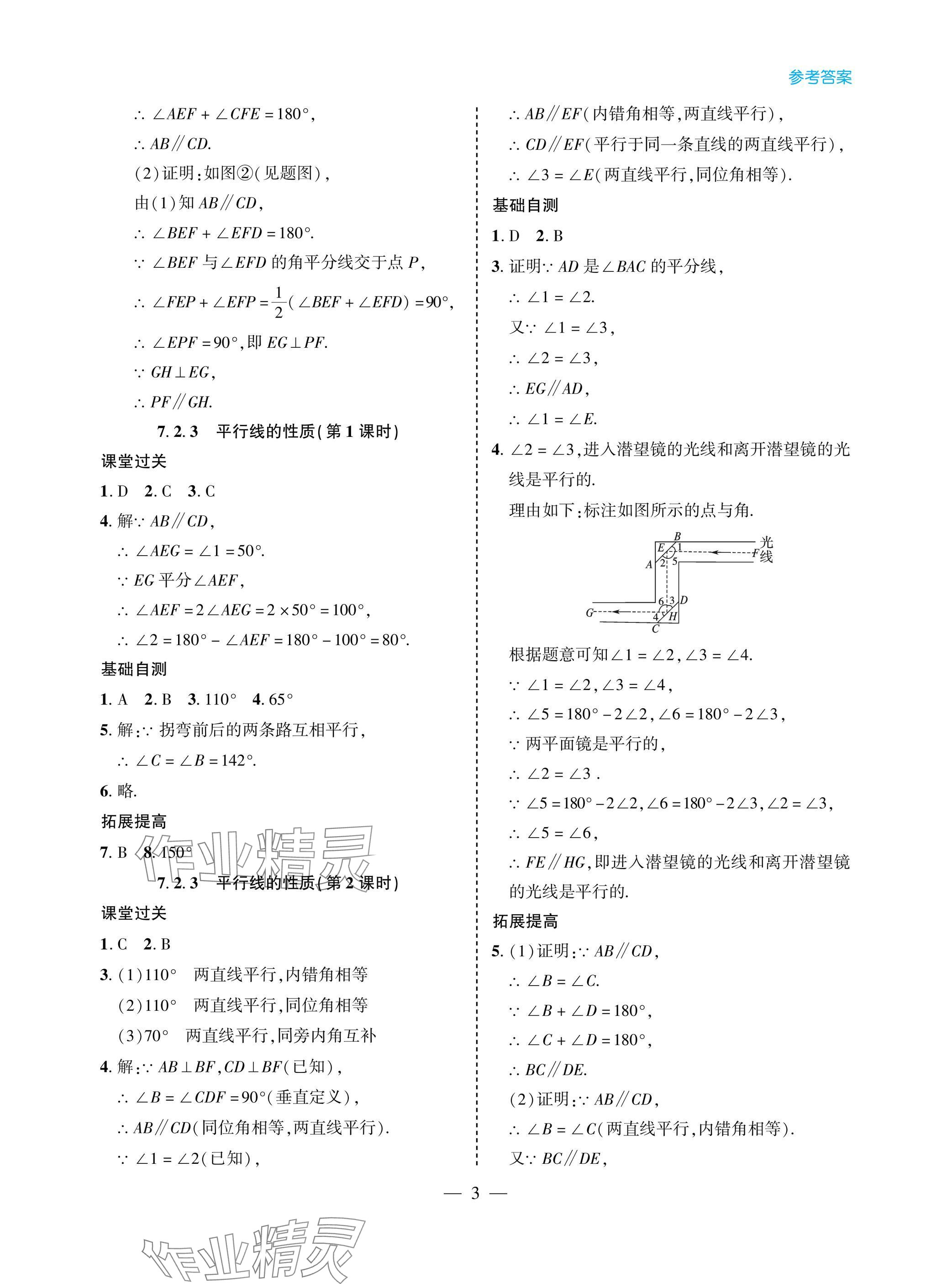 2025年新課堂同步學習與探究七年級數(shù)學下冊人教版金鄉(xiāng)專版 參考答案第3頁