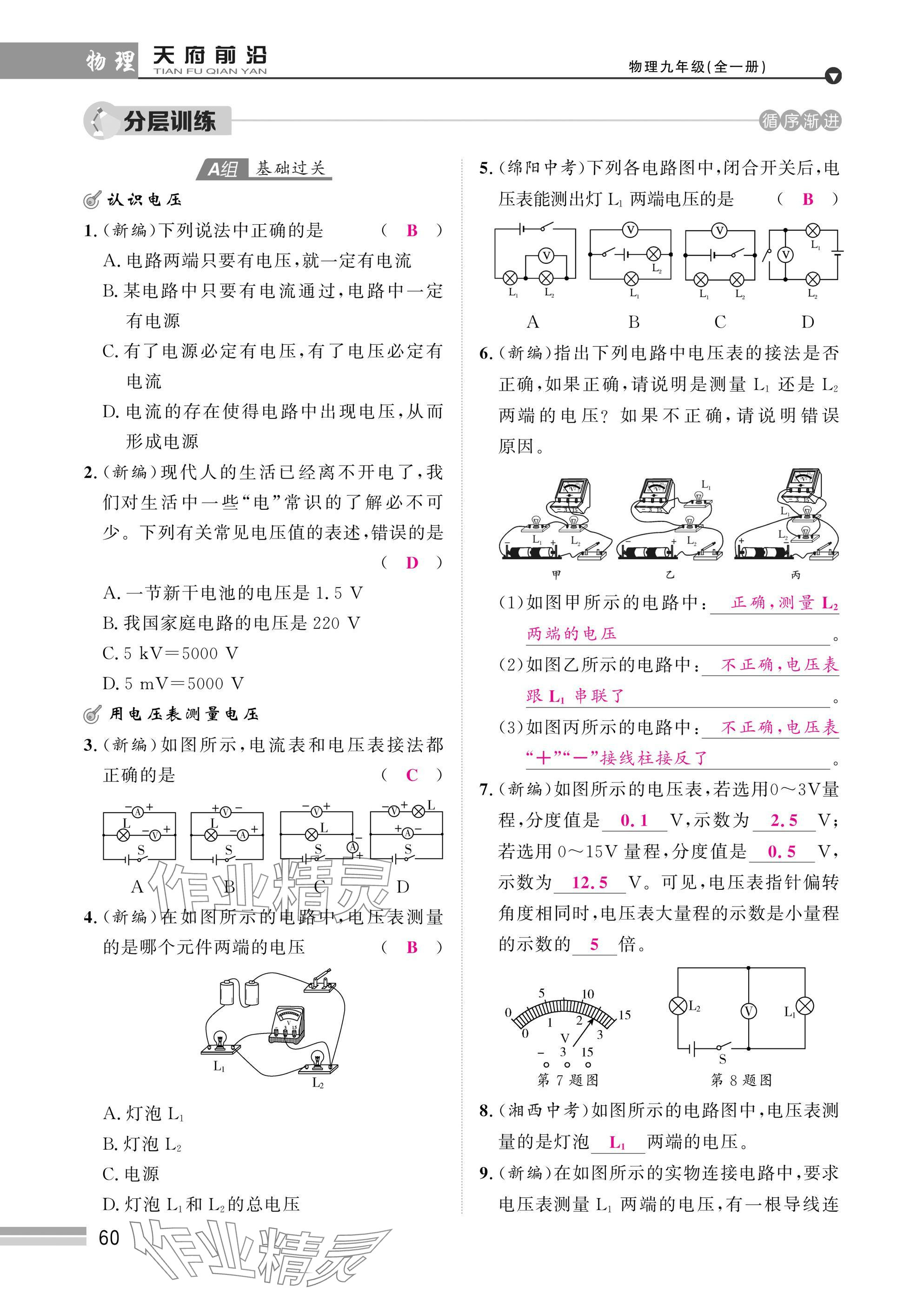 2025年天府前沿課時(shí)同步培優(yōu)訓(xùn)練九年級物理全一冊教科版 參考答案第60頁