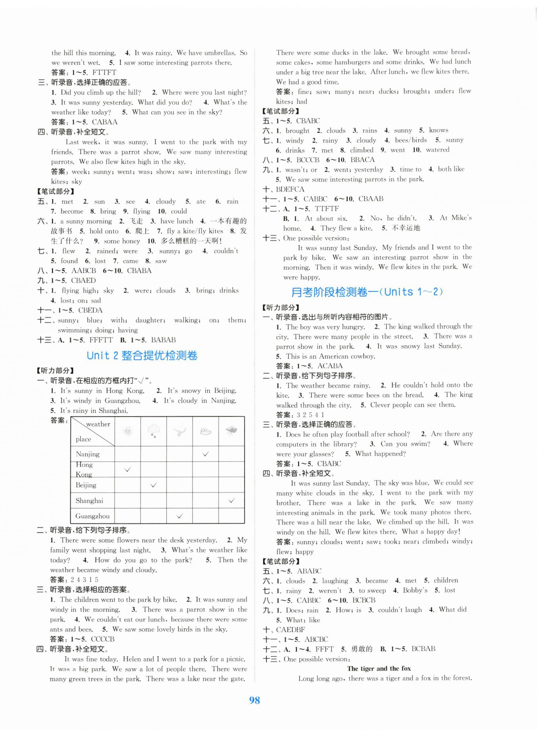 2023年复习金卷同步跟踪大试卷六年级英语上册译林版 参考答案第2页