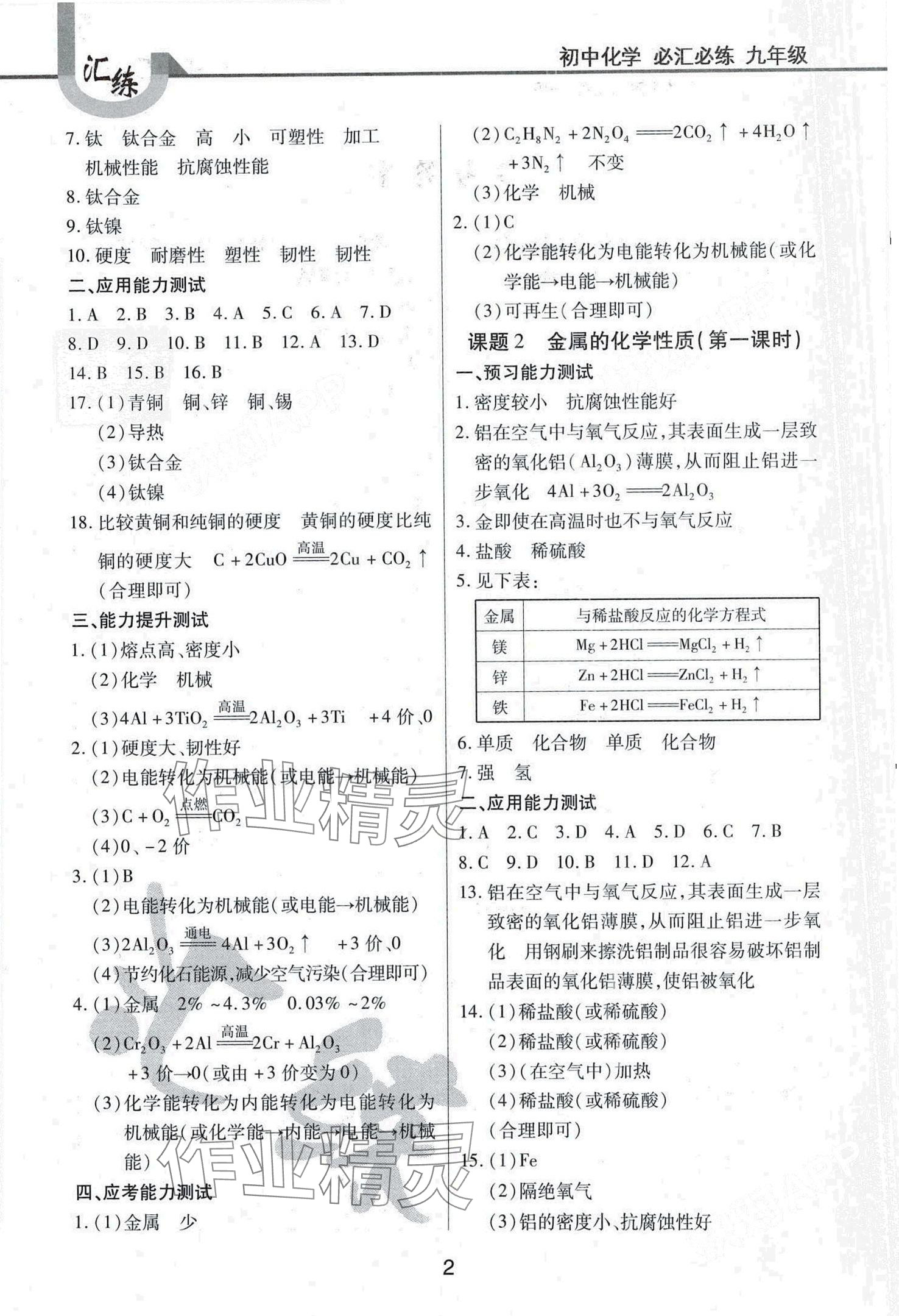 2024年必汇必练九年级化学下册人教版 第2页