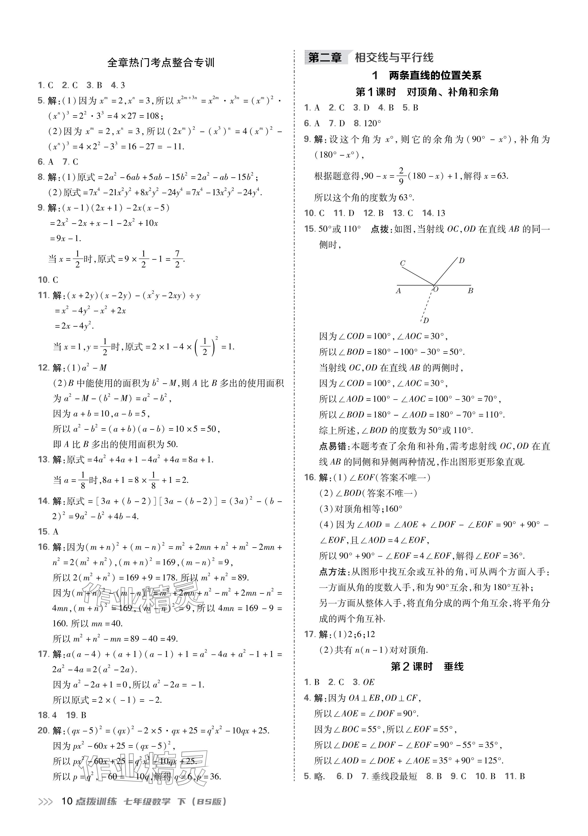 2024年點撥訓練七年級數(shù)學下冊北師大版 參考答案第10頁