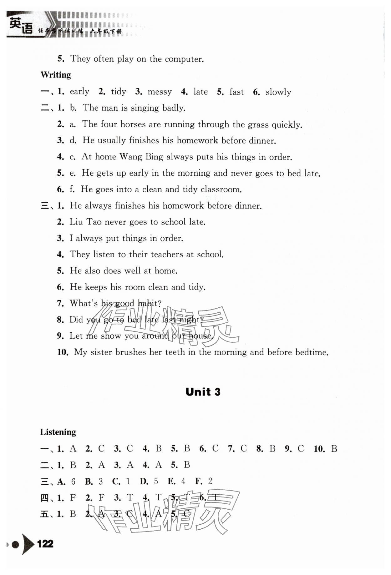 2024年任务型听读训练六年级英语下册译林版&nbsp;参考答案第3页