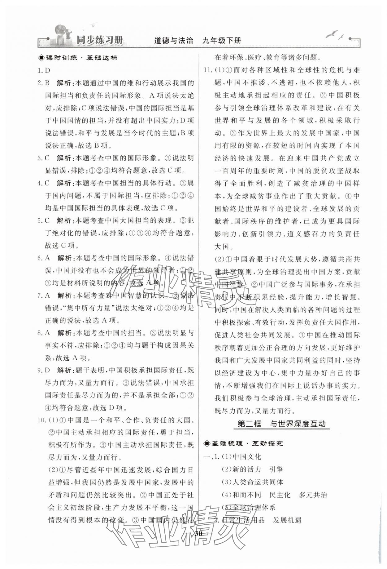 2025年同步练习册人民教育出版社九年级道德与法治下册人教版江苏专版 第6页