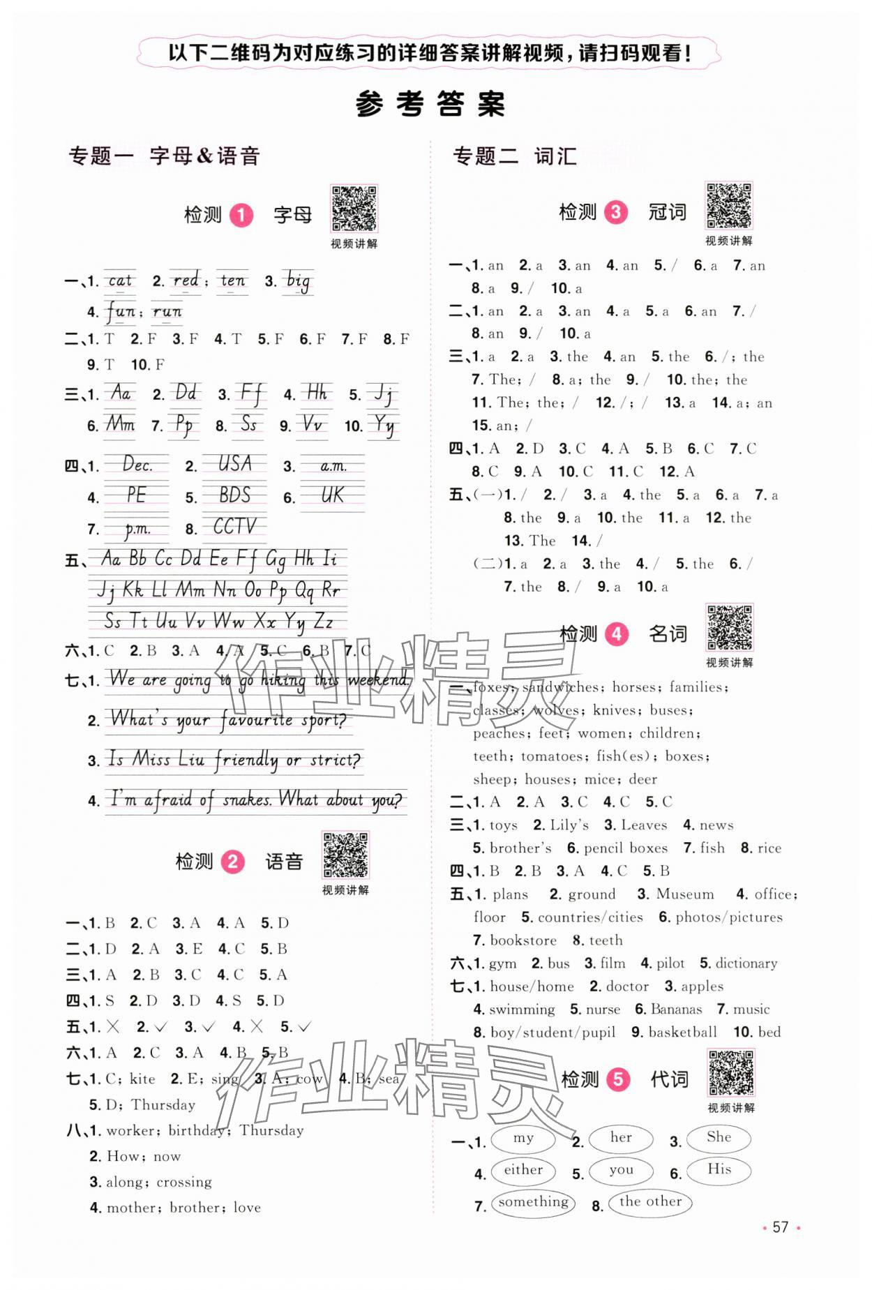 2024年陽光同學(xué)小學(xué)畢業(yè)升學(xué)系統(tǒng)總復(fù)習(xí)六年級英語浙江專版 參考答案第1頁