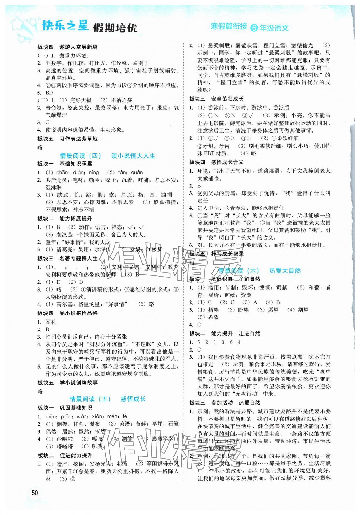 2025年假期培优武汉大学出版社六年级语文人教版 第2页