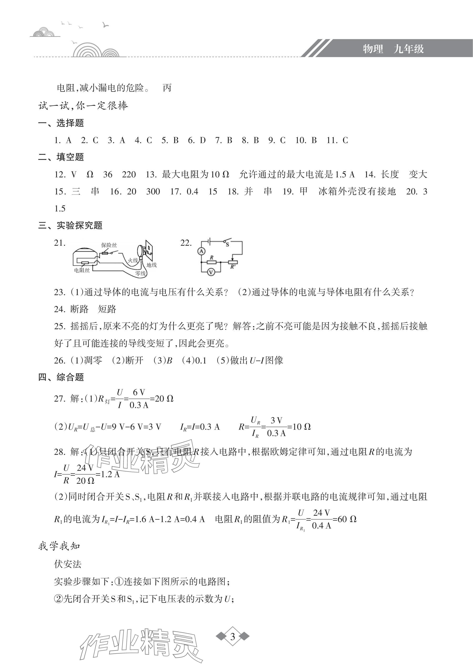 2025年寒假樂園海南出版社九年級物理 參考答案第3頁