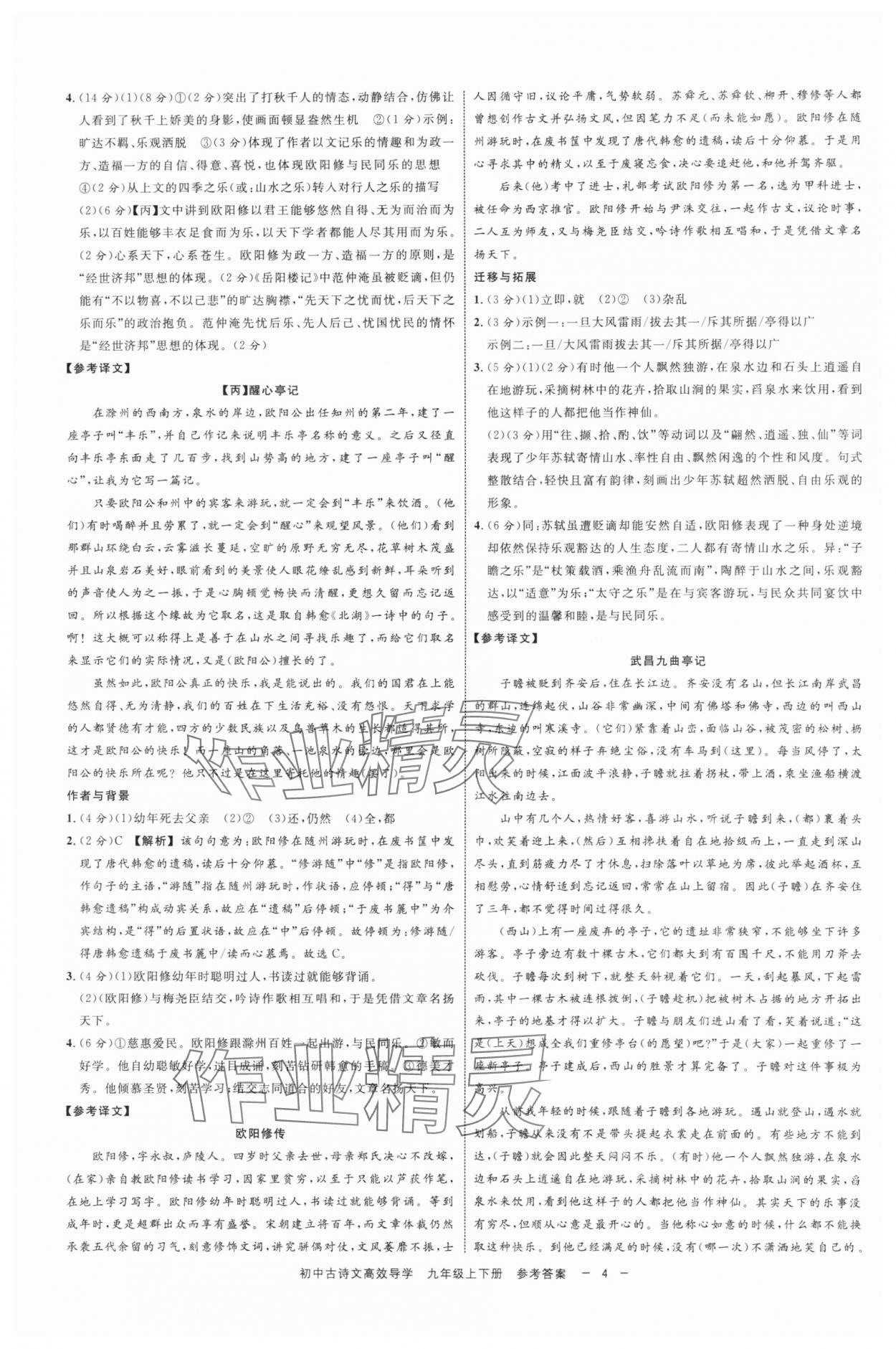 2025年古诗文高效导学九年级语文全一册人教版 参考答案第3页