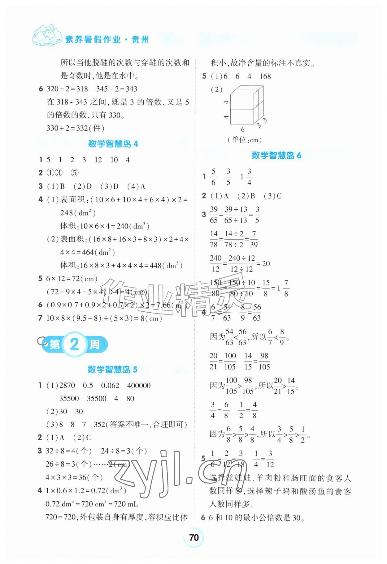 2026年素养暑假作业五年级数学贵州专版&nbsp;第2页