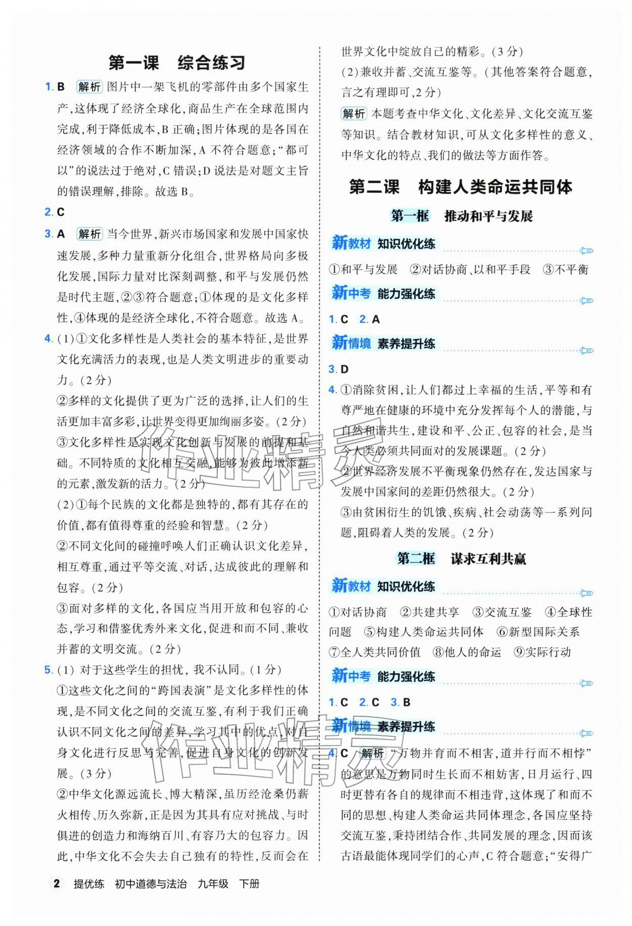 2026年提优练山东友谊出版社九年级道德与法治下册人教版&nbsp;第2页