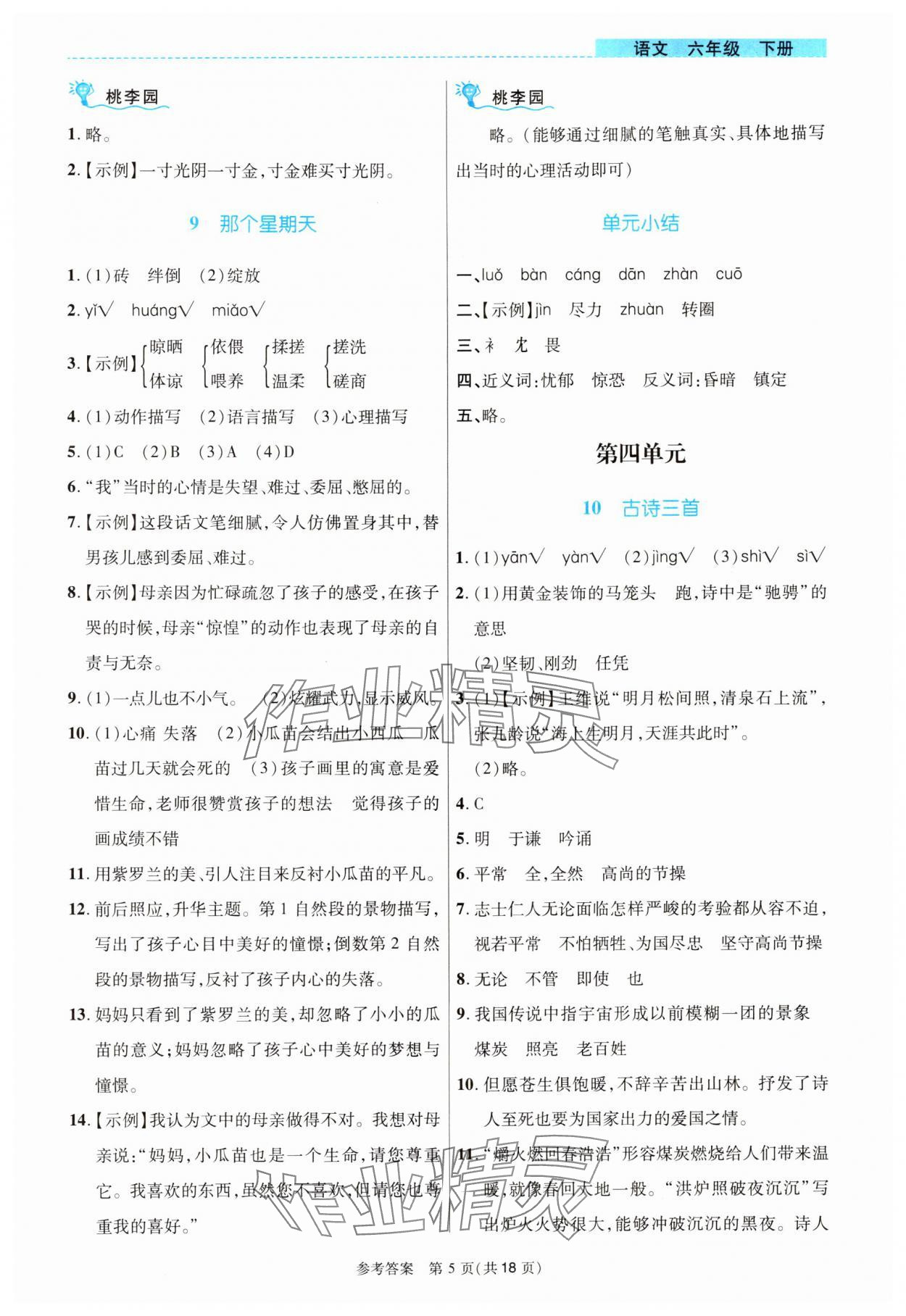 2024年課內(nèi)課外直通車六年級語文下冊人教版河南專版 參考答案第5頁