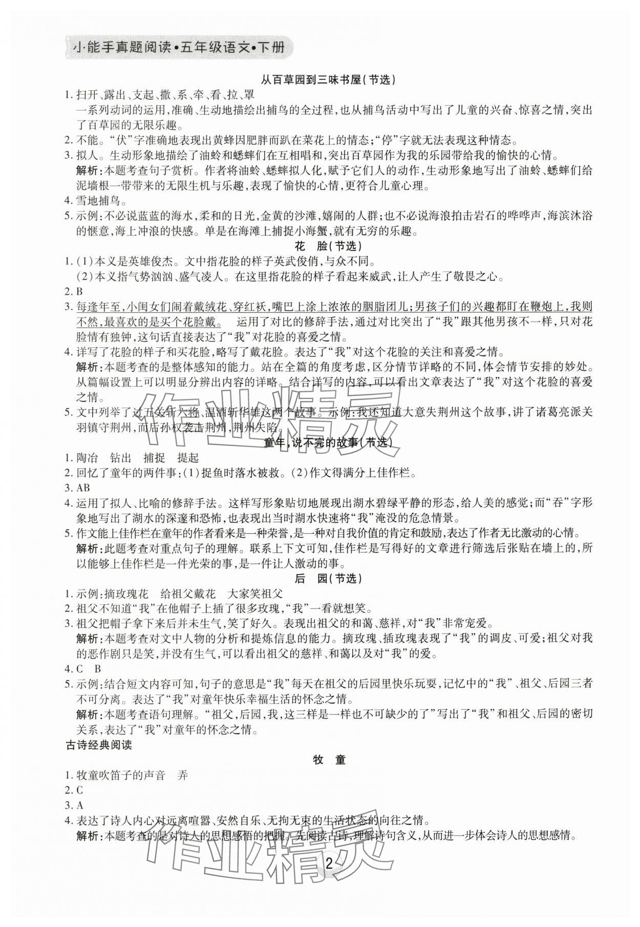 2025年小能手真題閱讀五年級語文下冊人教版 第2頁