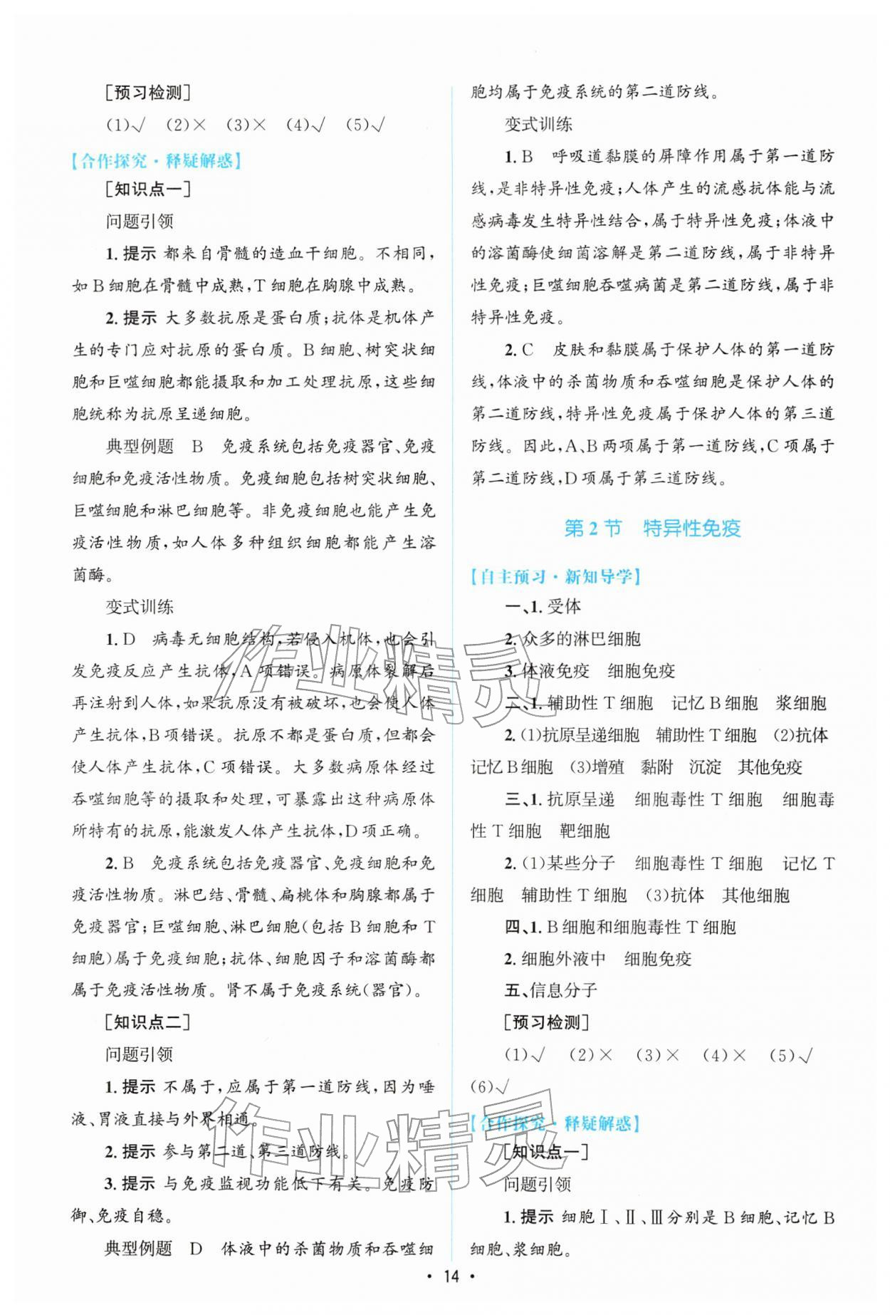2026年高中同步测控优化设计高中生物选择性必修第一册人教版增强版&nbsp;参考答案第13页