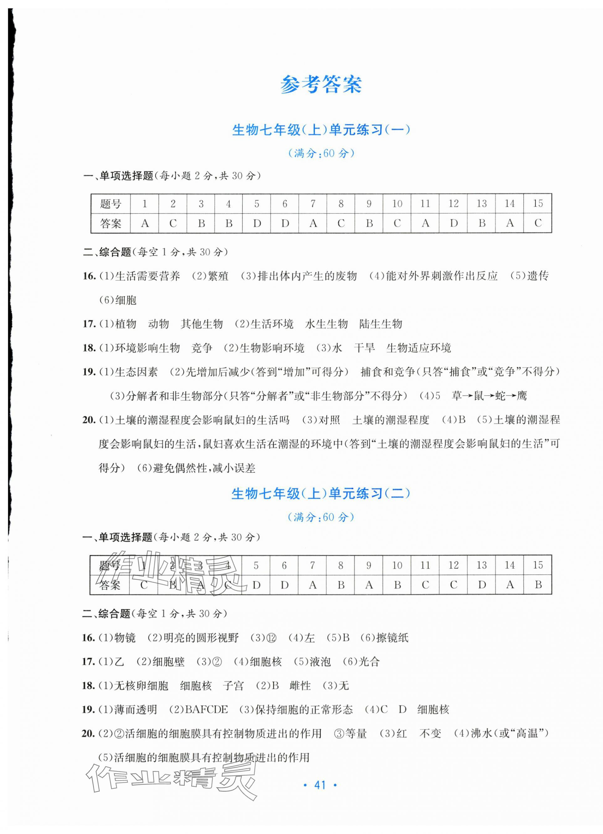 2023年全程檢測(cè)單元測(cè)試卷七年級(jí)生物上冊(cè)人教版 第1頁