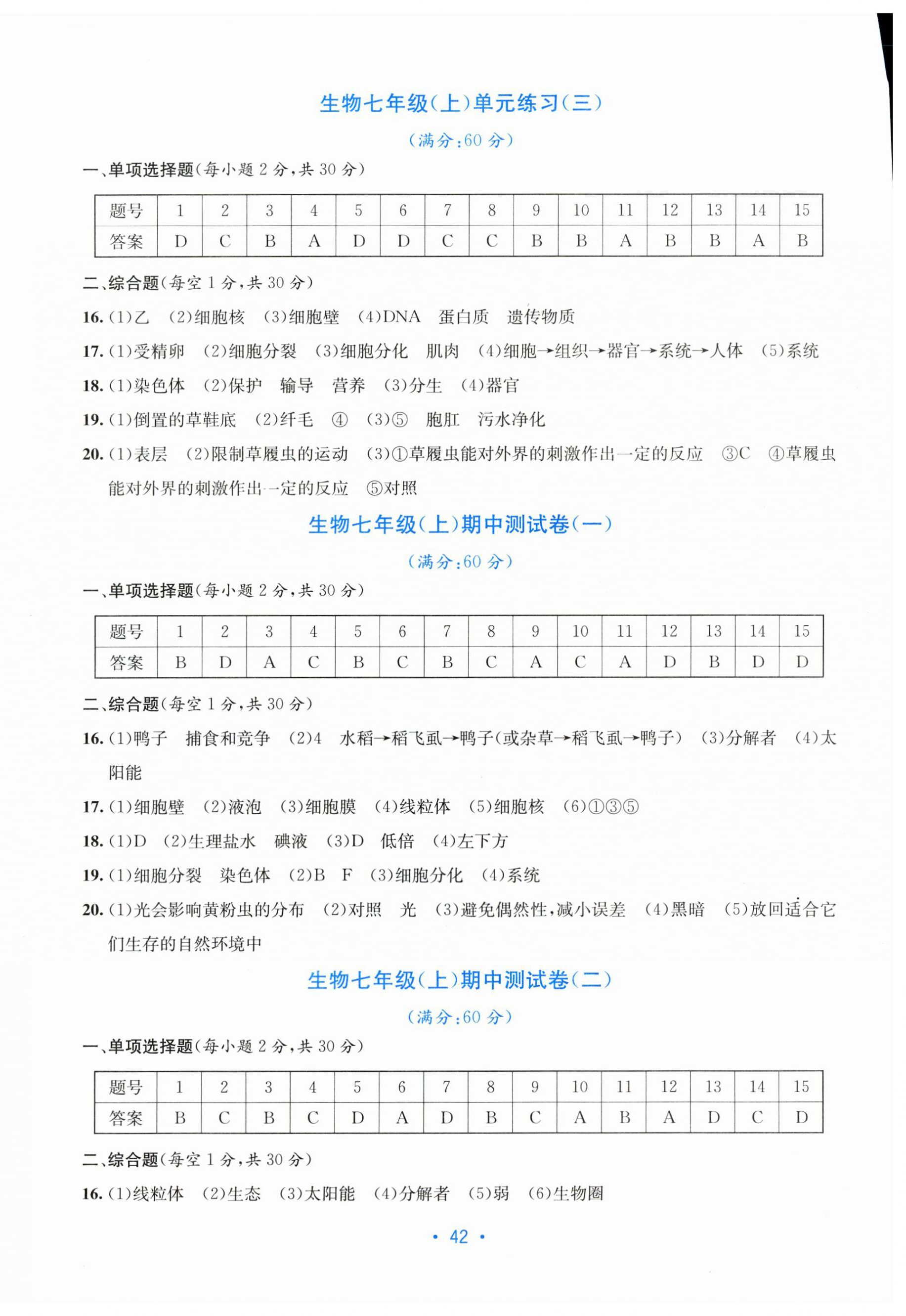 2023年全程检测单元测试卷七年级生物上册人教版 第2页