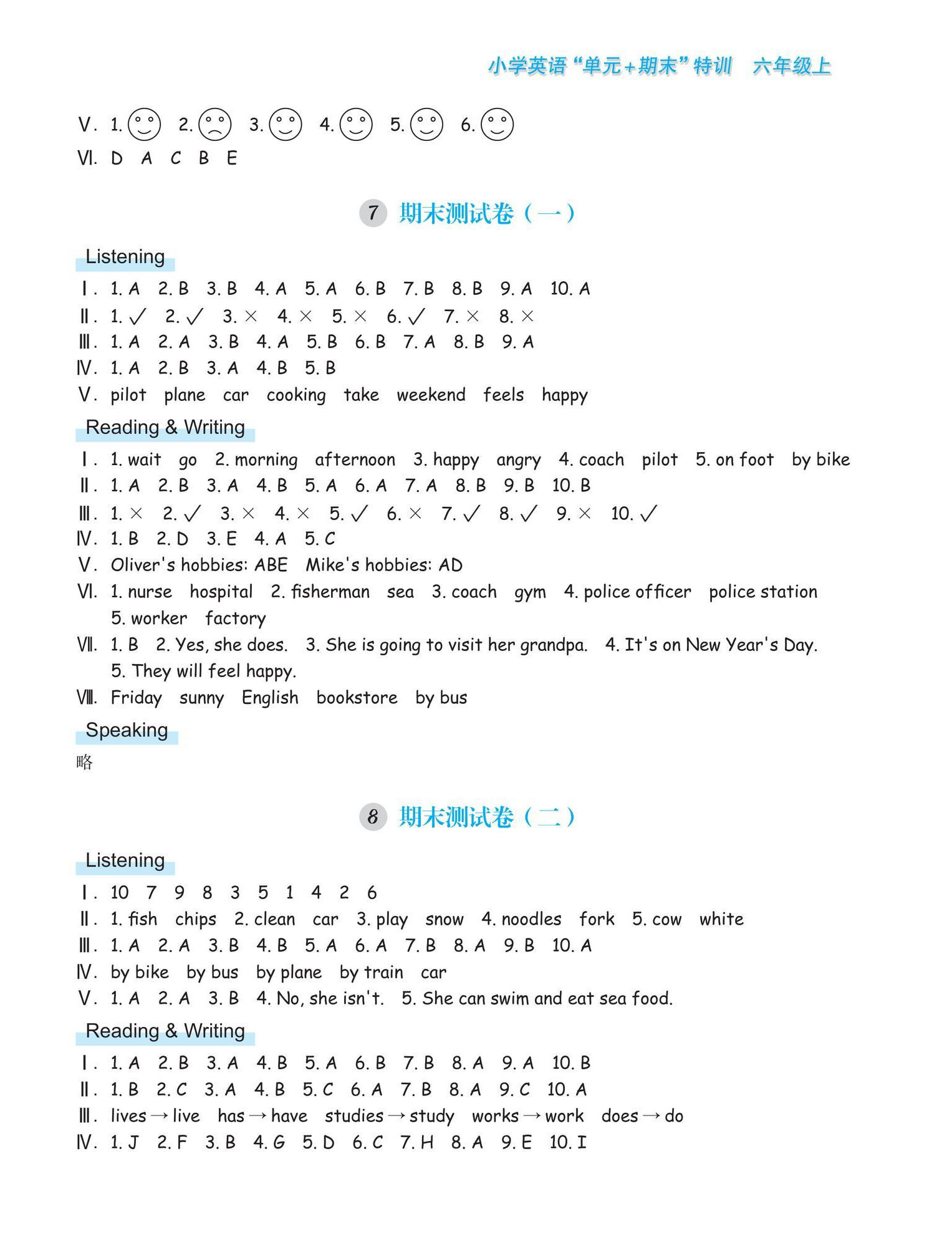 2025年單元加期末特訓(xùn)六年級(jí)英語上冊人教版&nbsp;參考答案第4頁
