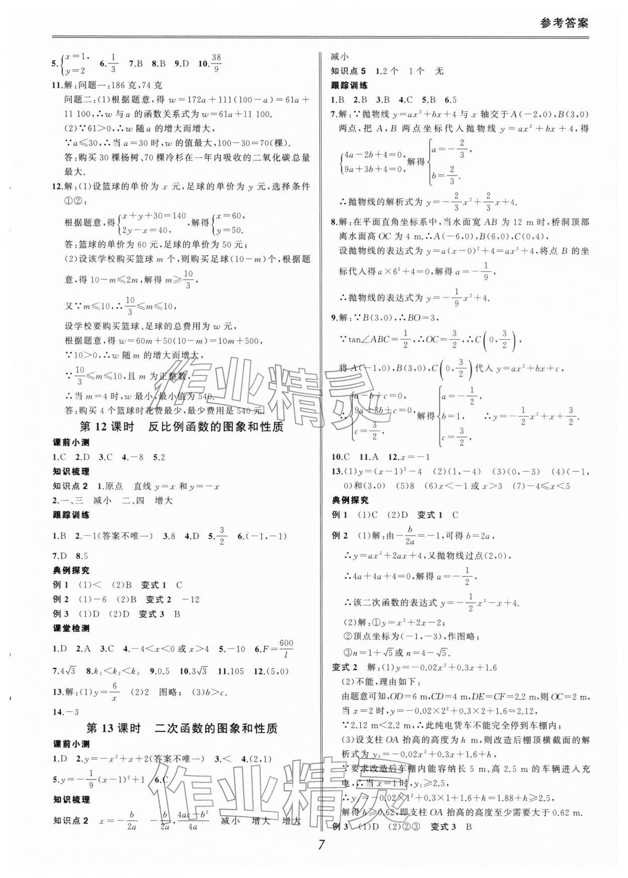 2026年新课标中考宝典数学深圳专版&nbsp;参考答案第7页