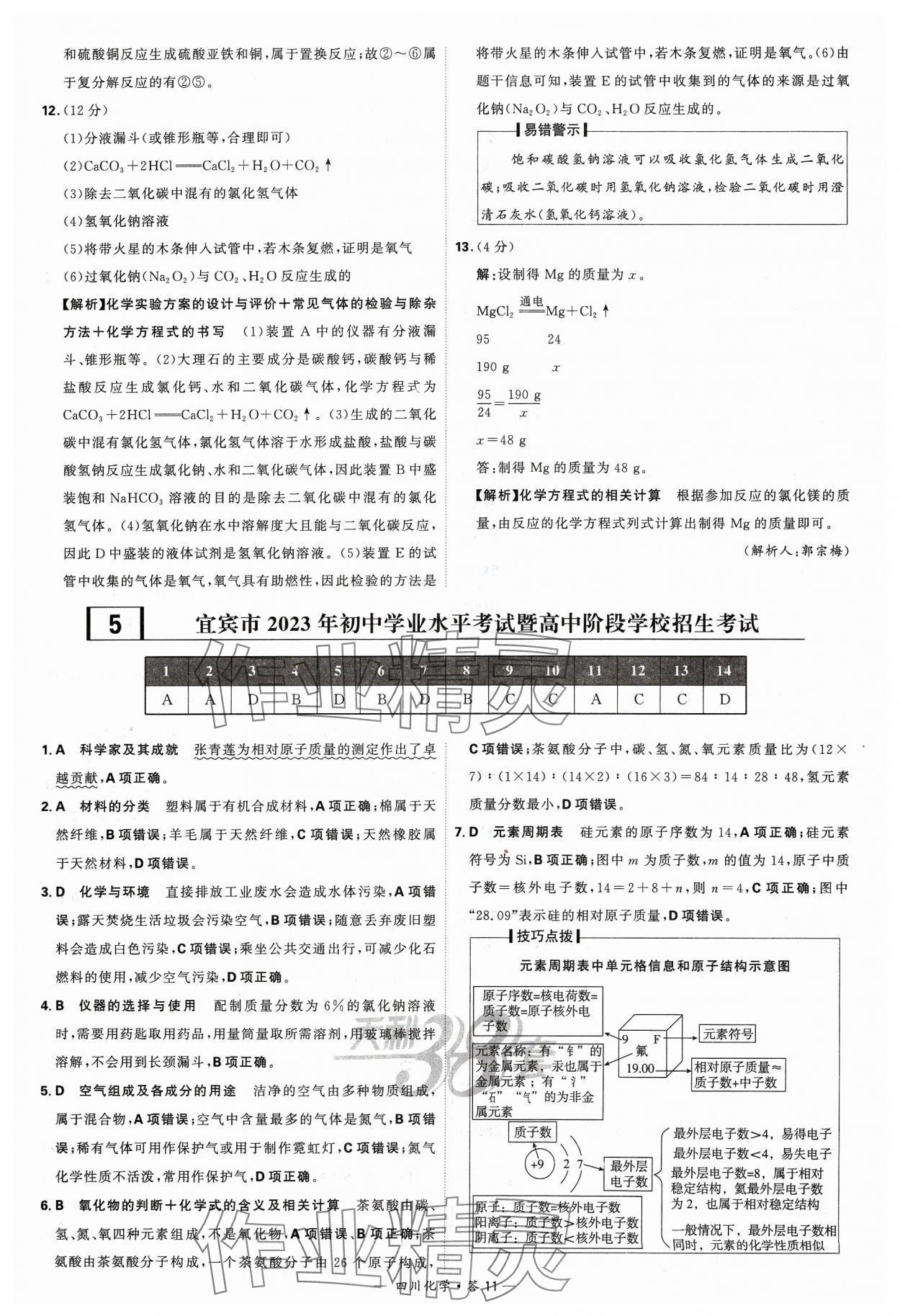 2024年天利38套中考试题精选化学四川专版 参考答案第11页