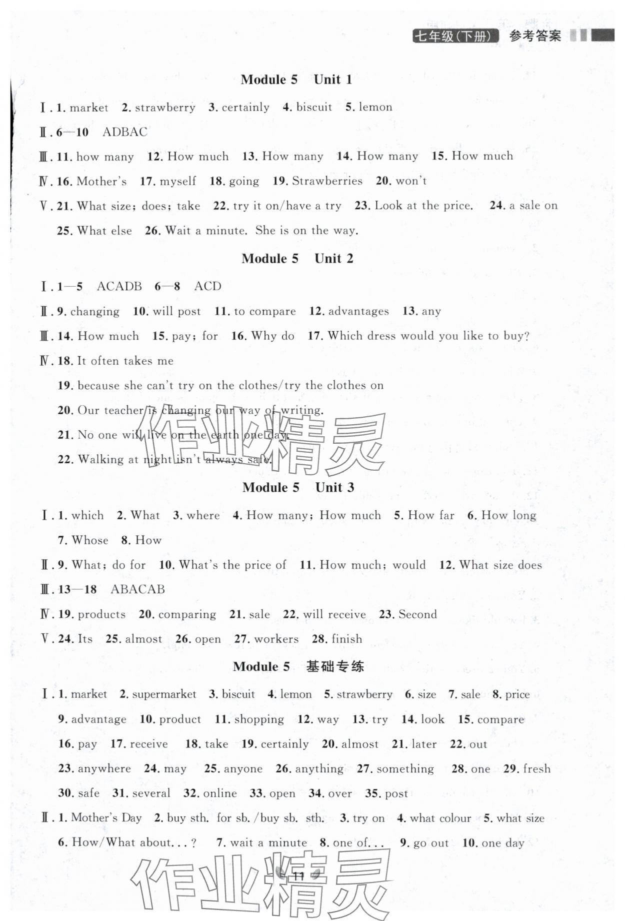 2024年点石成金金牌夺冠七年级英语下册外研版辽宁专版 参考答案第11页