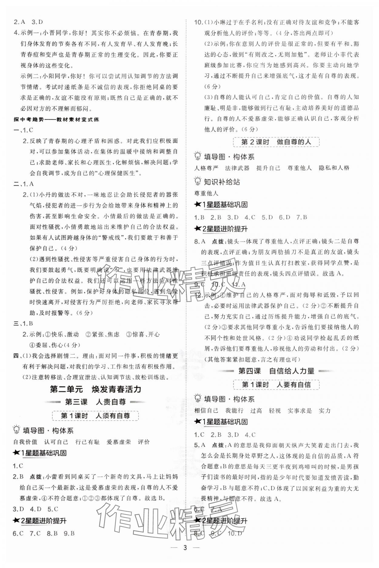 2025年点拨训练七年级道德与法治下册人教版山西专版 第3页