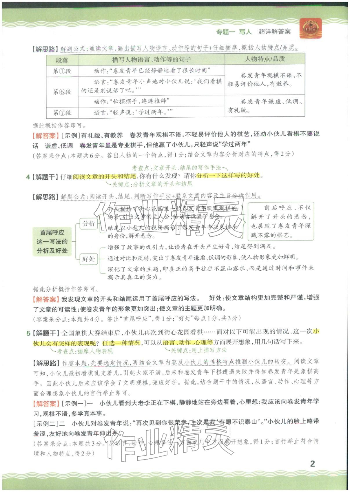 2026年王朝霞小升初阅读真题100篇超详解六年级语文&nbsp;参考答案第2页