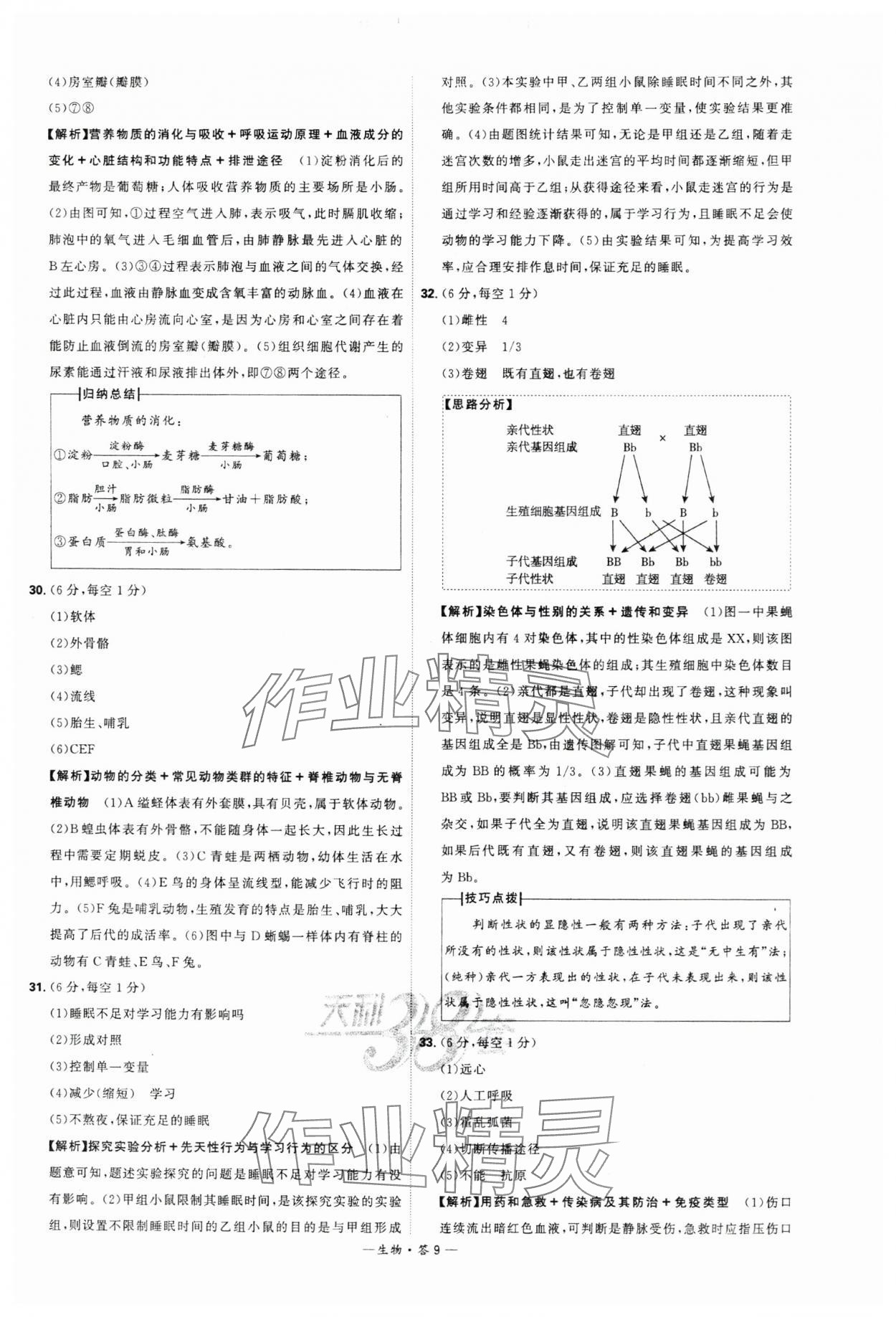 2024年天利38套中考試題精選生物湖南專版 參考答案第9頁(yè)