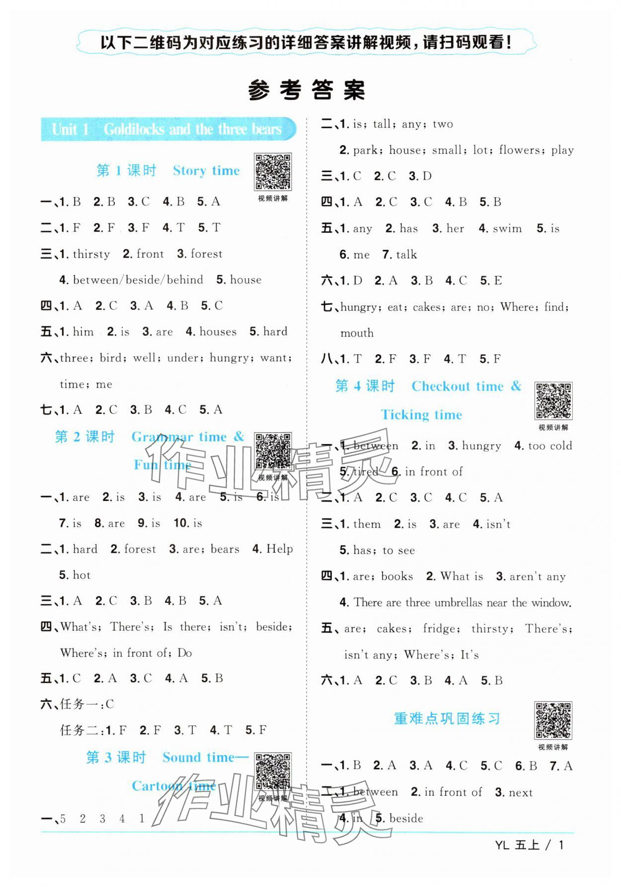 2024年陽光同學(xué)課時(shí)優(yōu)化作業(yè)五年級(jí)英語上冊譯林版江蘇專版 參考答案第1頁