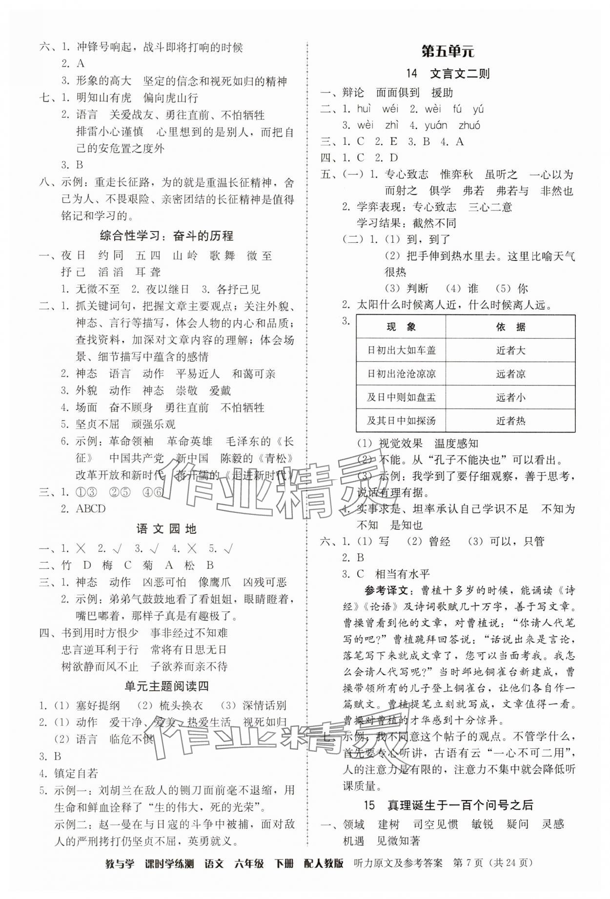 2025年教與學(xué)課時(shí)學(xué)練測(cè)六年級(jí)語(yǔ)文下冊(cè)人教版 參考答案第7頁(yè)