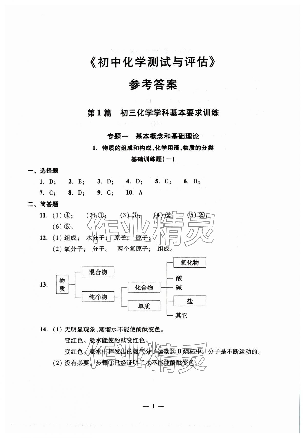 2025年初中測(cè)試與評(píng)估化學(xué) 參考答案第1頁(yè)