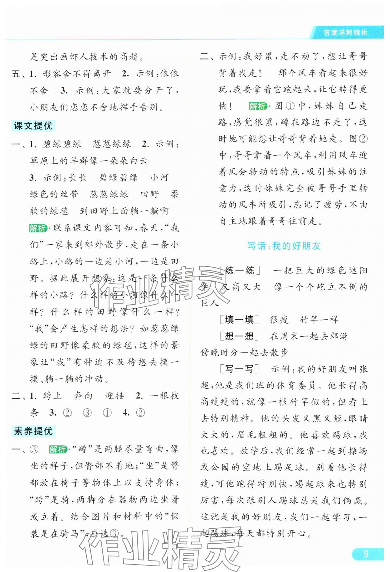 2024年亮點給力提優(yōu)課時作業(yè)本二年級語文下冊統(tǒng)編版 參考答案第9頁