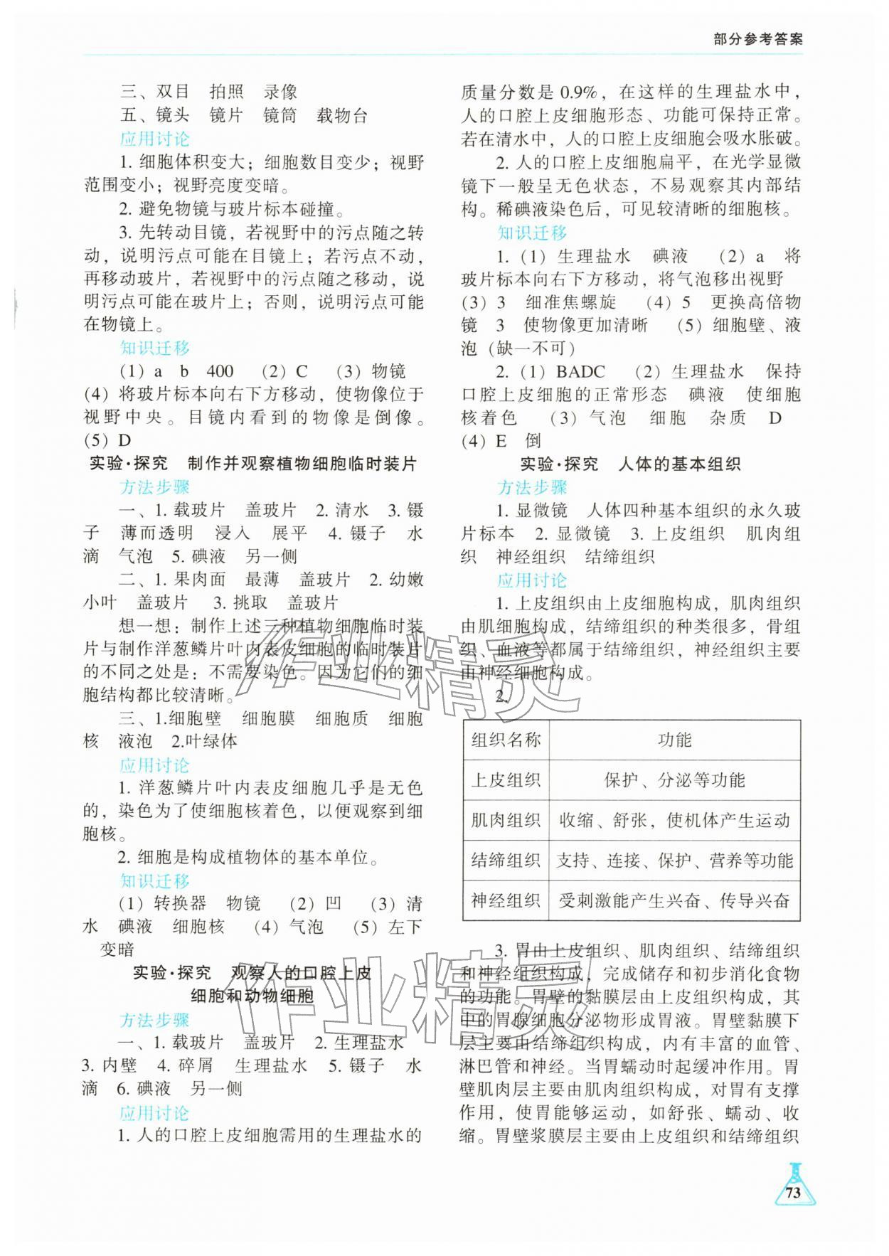2025年学生实验报告册辽海出版社七年级生物上册人教版 参考答案第2页