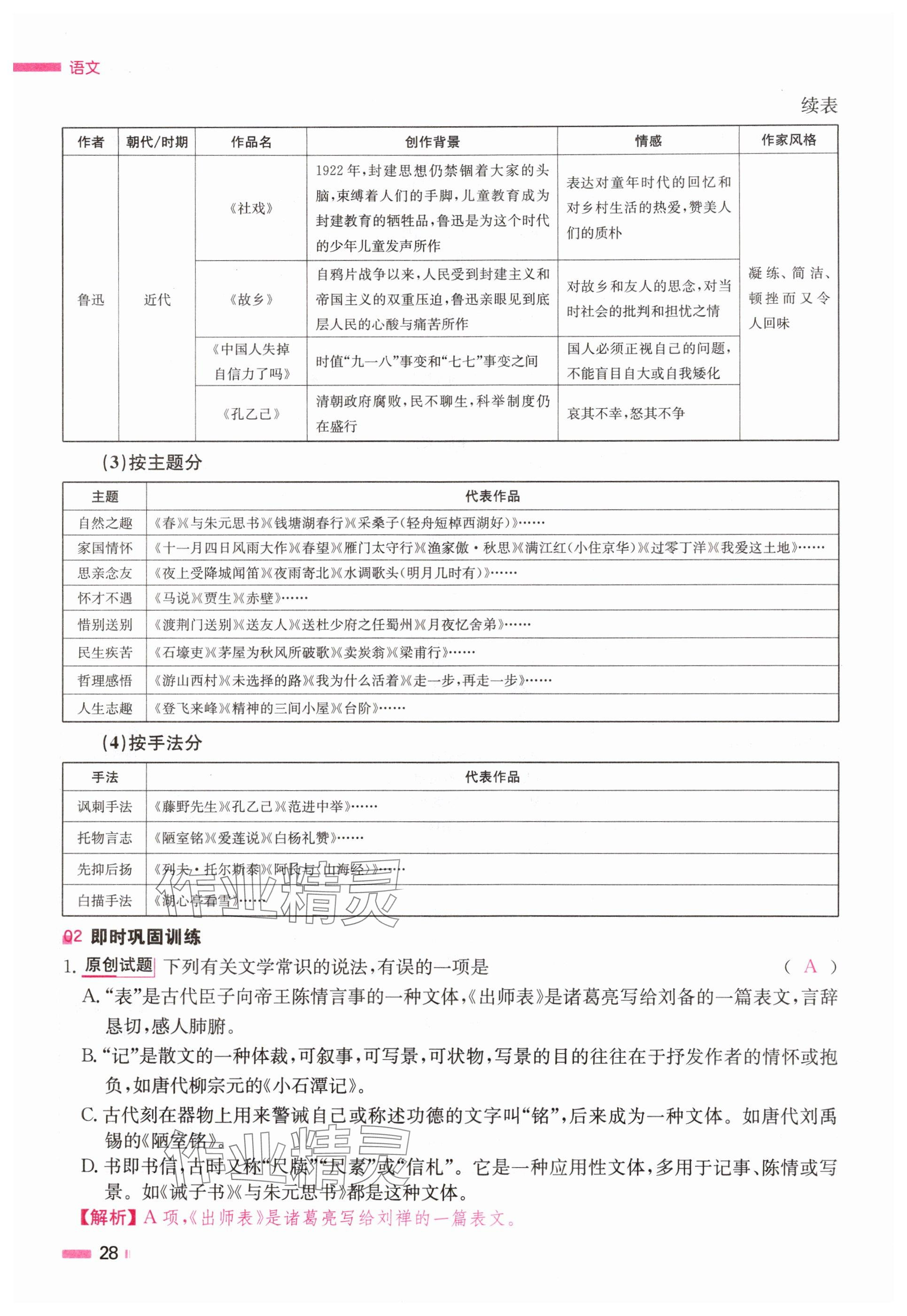 2024年全效學(xué)習(xí)中考學(xué)練測語文湖南專版 參考答案第28頁