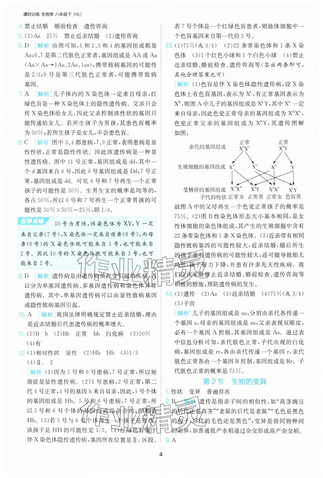 2025年课时训练江苏人民出版社八年级生物下册苏科版 第4页