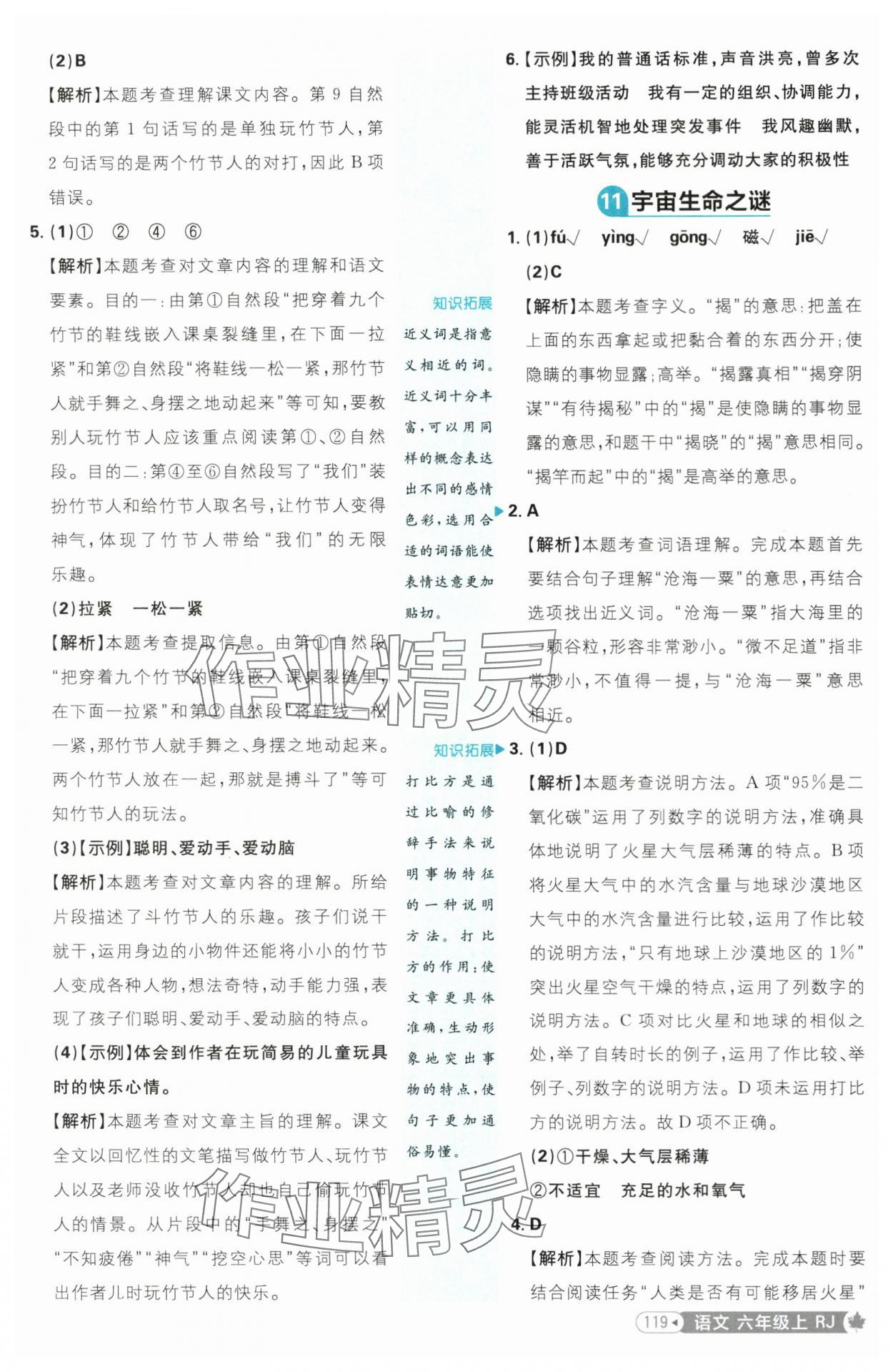 2025年小學必刷題六年級語文上冊人教版 參考答案第11頁