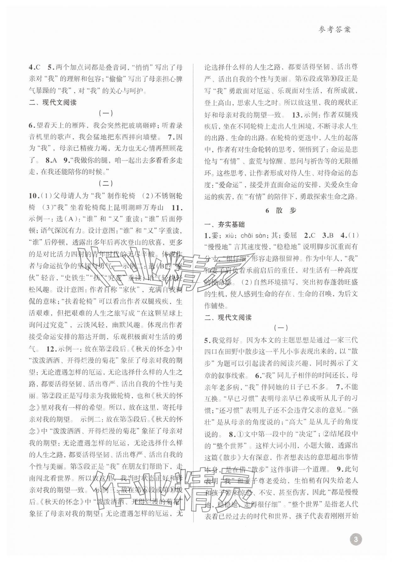 2024年初中語(yǔ)文大閱讀高效訓(xùn)練七年級(jí)上冊(cè)人教版浙江專版 參考答案第3頁(yè)