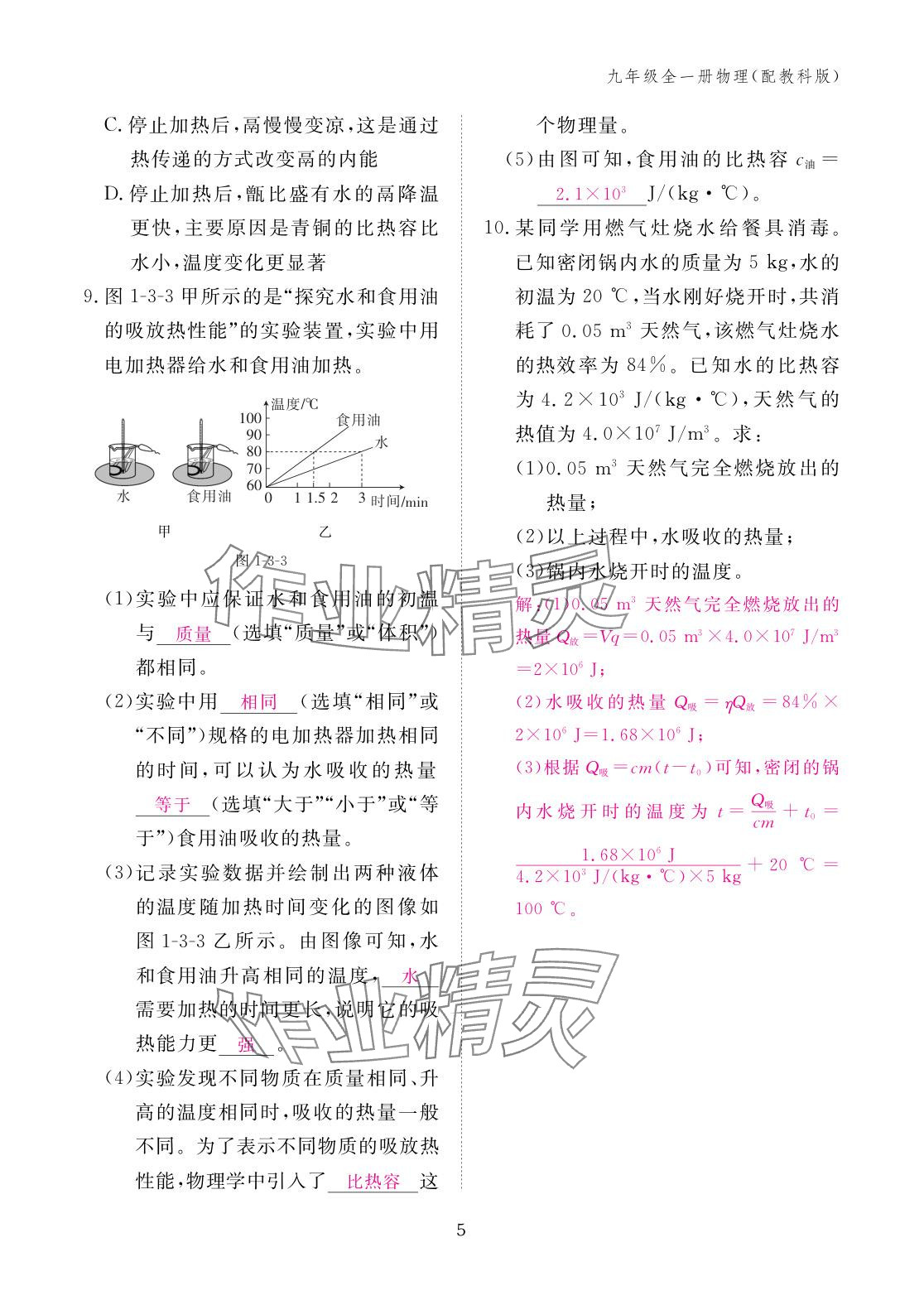 2025年作业本江西教育出版社九年级物理全一册教科版 参考答案第5页