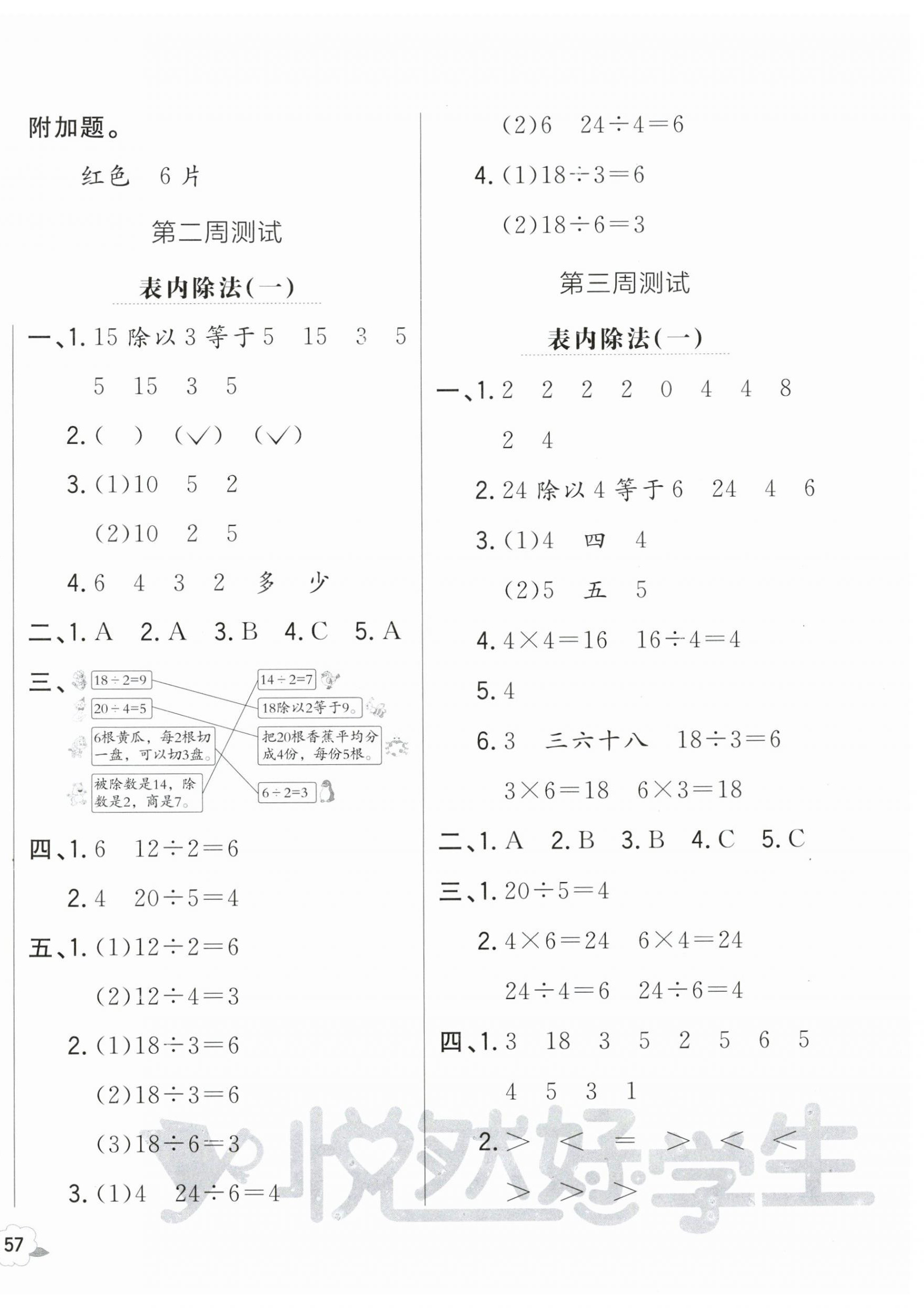 2025年悦然好学生周周测二年级数学下册人教版 参考答案第2页