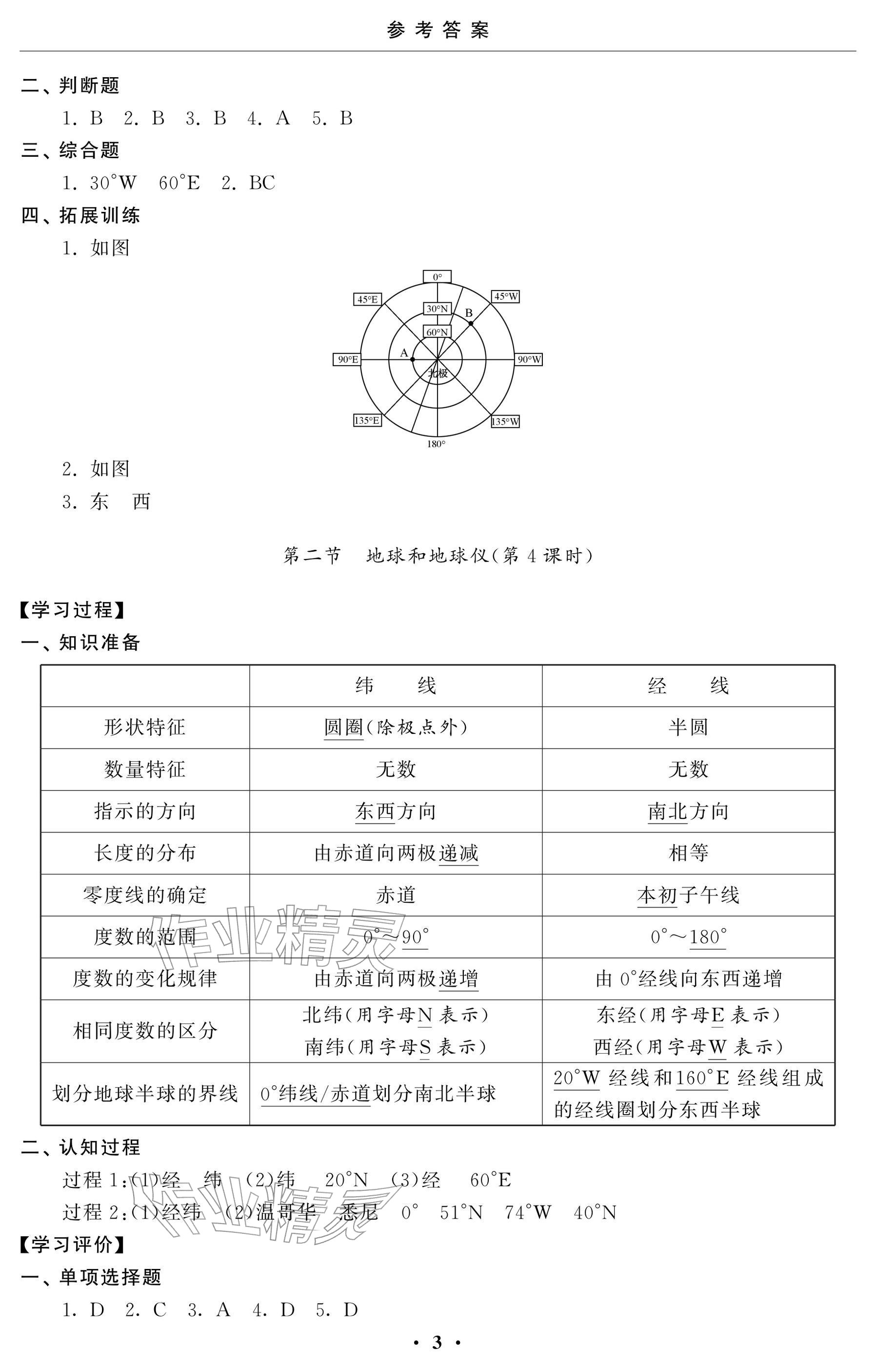 2025年初中学练案七年级地理上册人教版 参考答案第3页