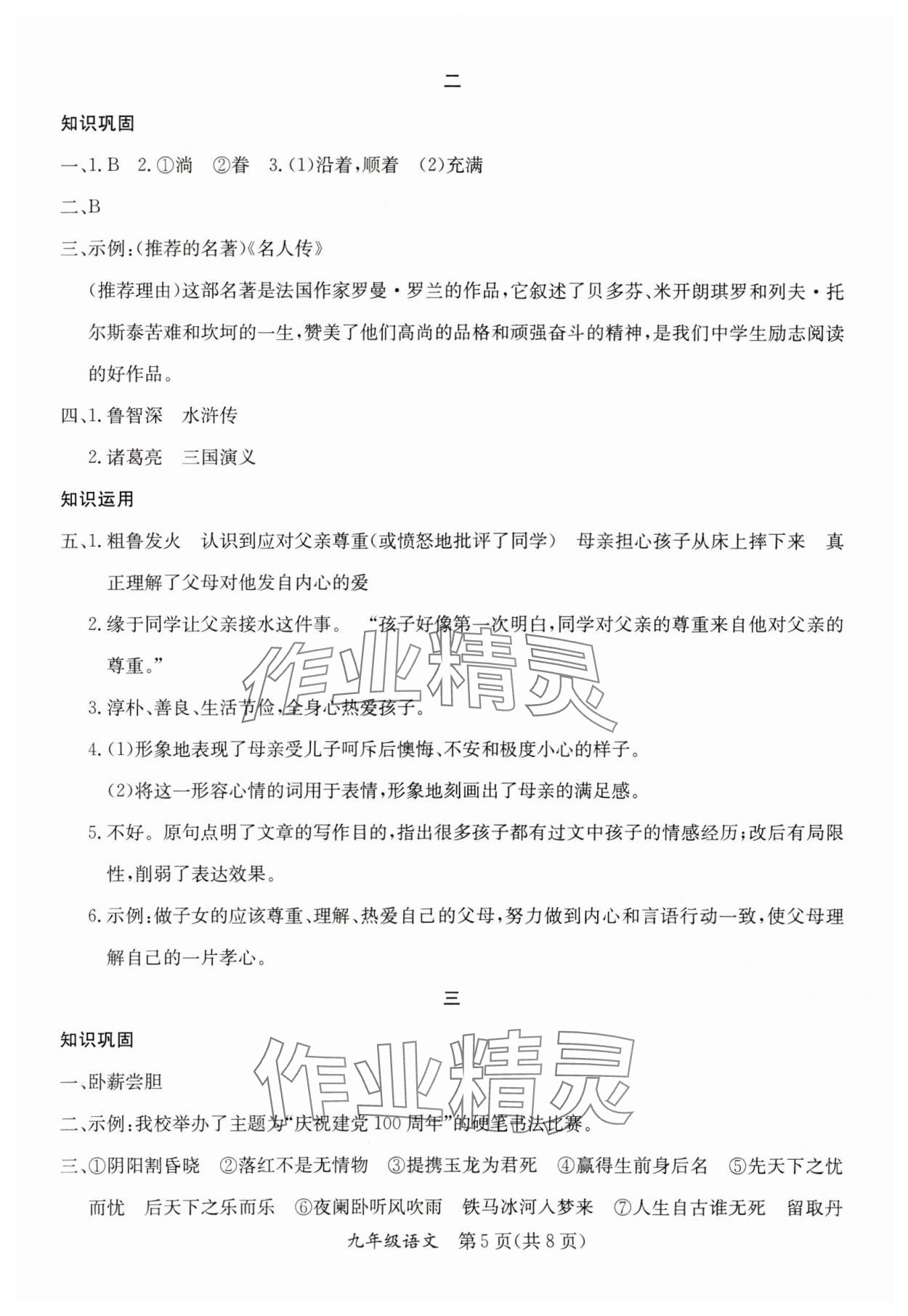 2024年寒假作业延边教育出版社九年级合订本A版人教版河南专版 参考答案第5页