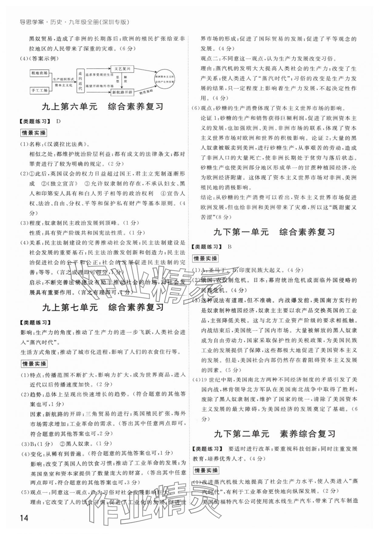 2024年導思學案九年級歷史全一冊人教版深圳專版 參考答案第14頁