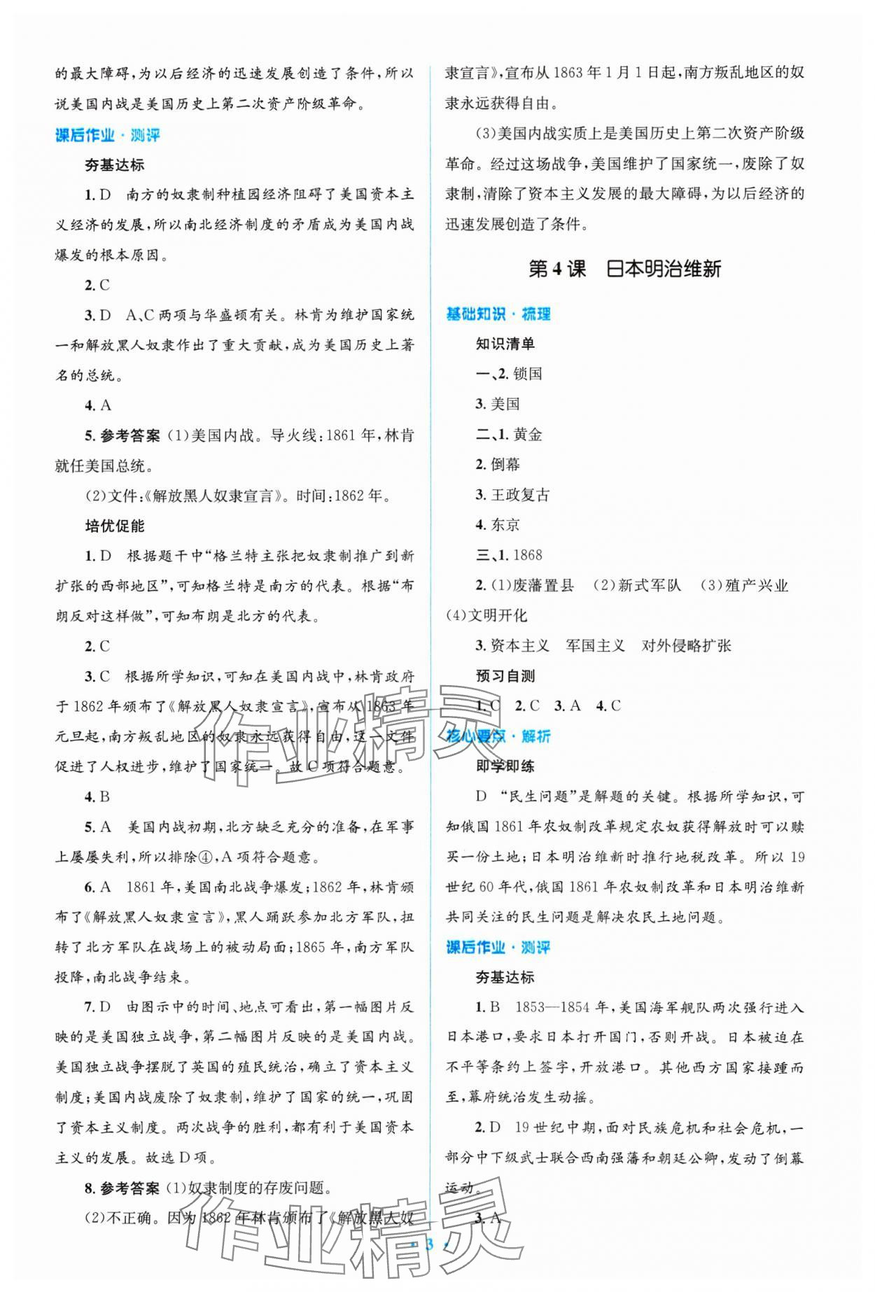 2025年同步解析與測評學考練九年級歷史下冊人教版精編版 參考答案第3頁