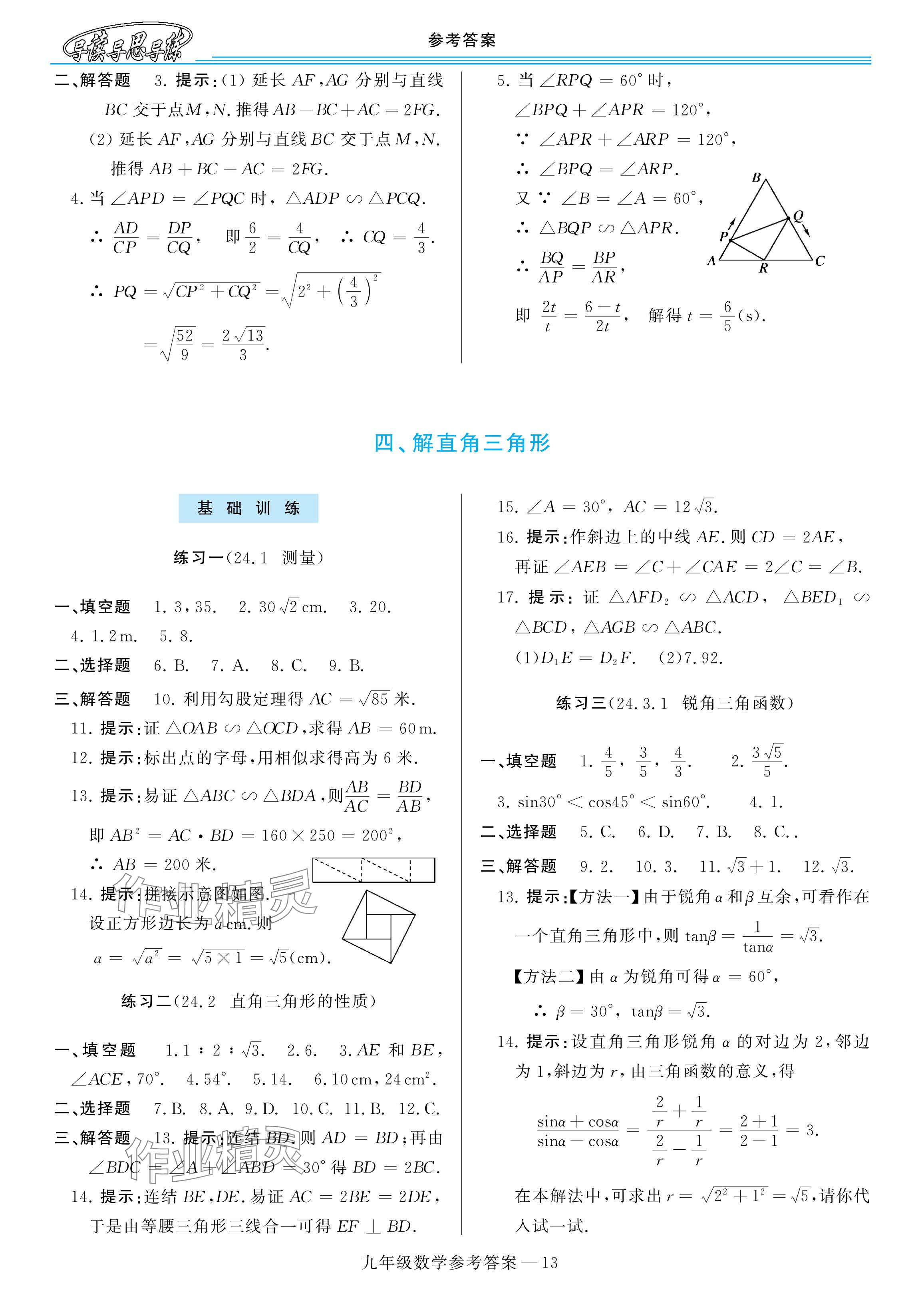 2025年新課程學習指導九年級數學全一冊華師大版 參考答案第13頁
