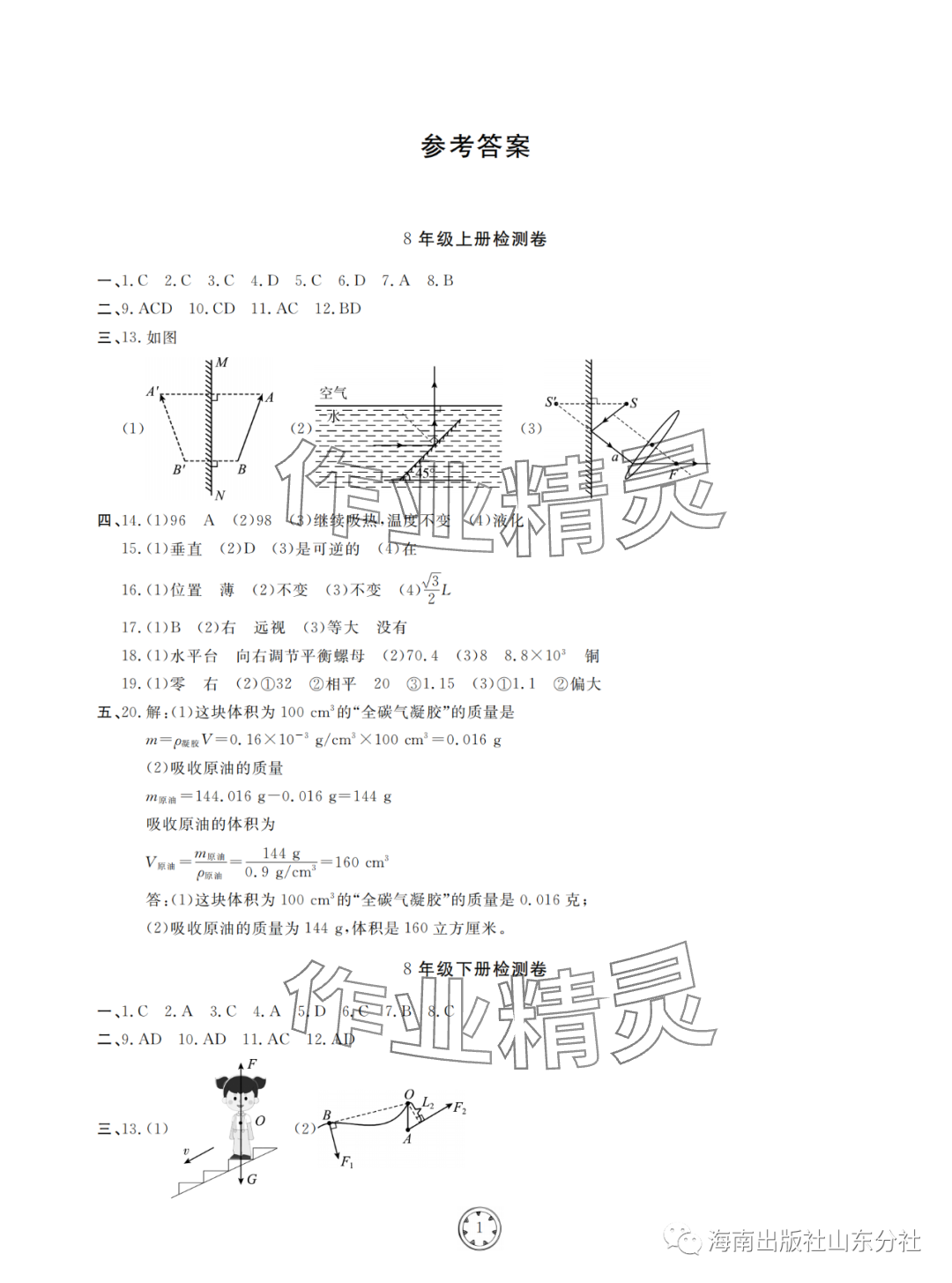 2024年同步練習冊分層檢測卷物理總復習 參考答案第1頁