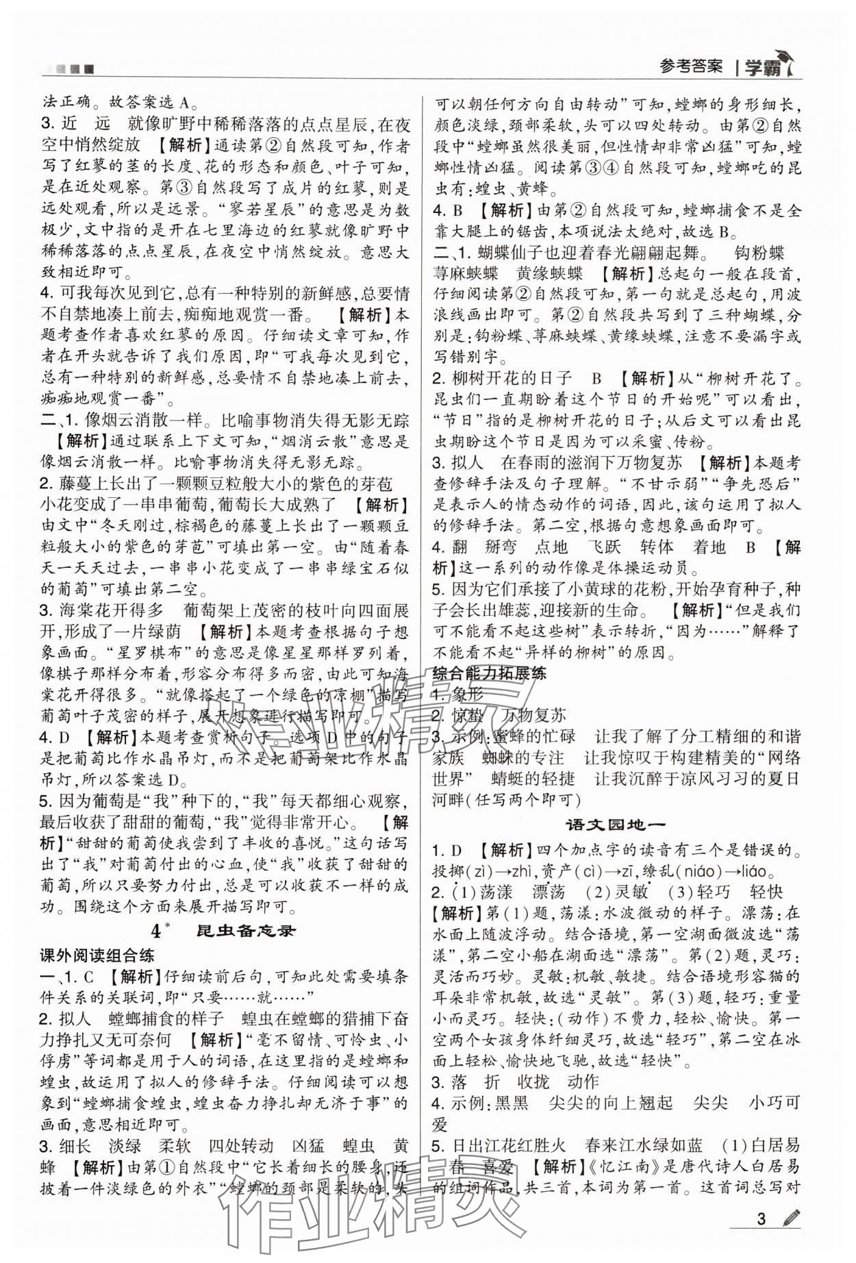 2024年喬木圖書學(xué)霸三年級語文下冊人教版 參考答案第3頁