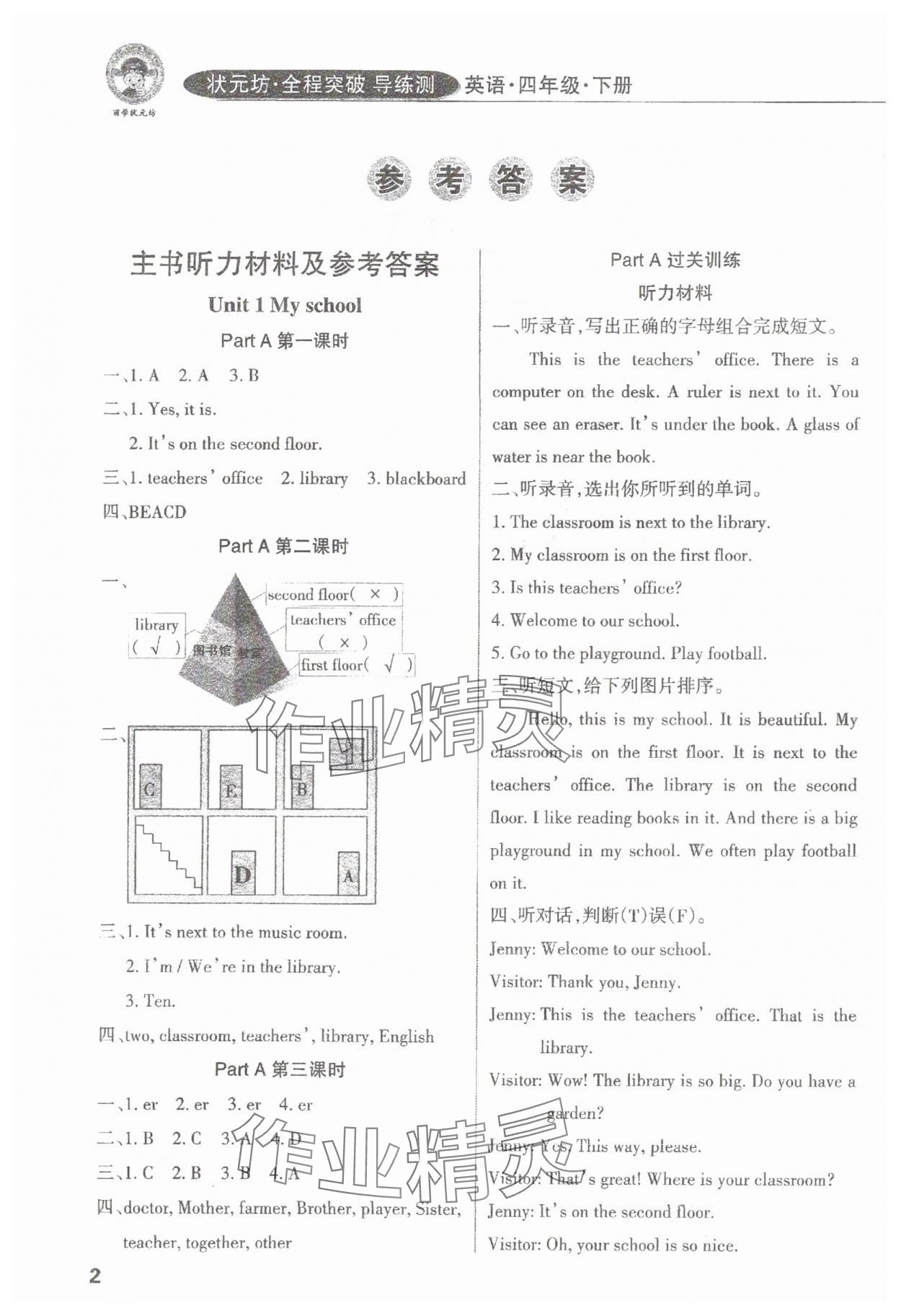 2025年?duì)钤蝗掏黄茖?dǎo)練測(cè)四年級(jí)英語(yǔ)下冊(cè)人教版佛山專(zhuān)版 參考答案第1頁(yè)