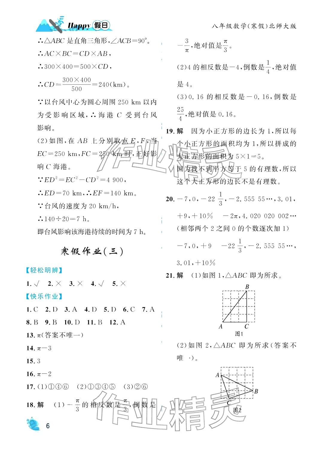 2026年寒假Happy假日八年级数学北师大版&nbsp;参考答案第6页